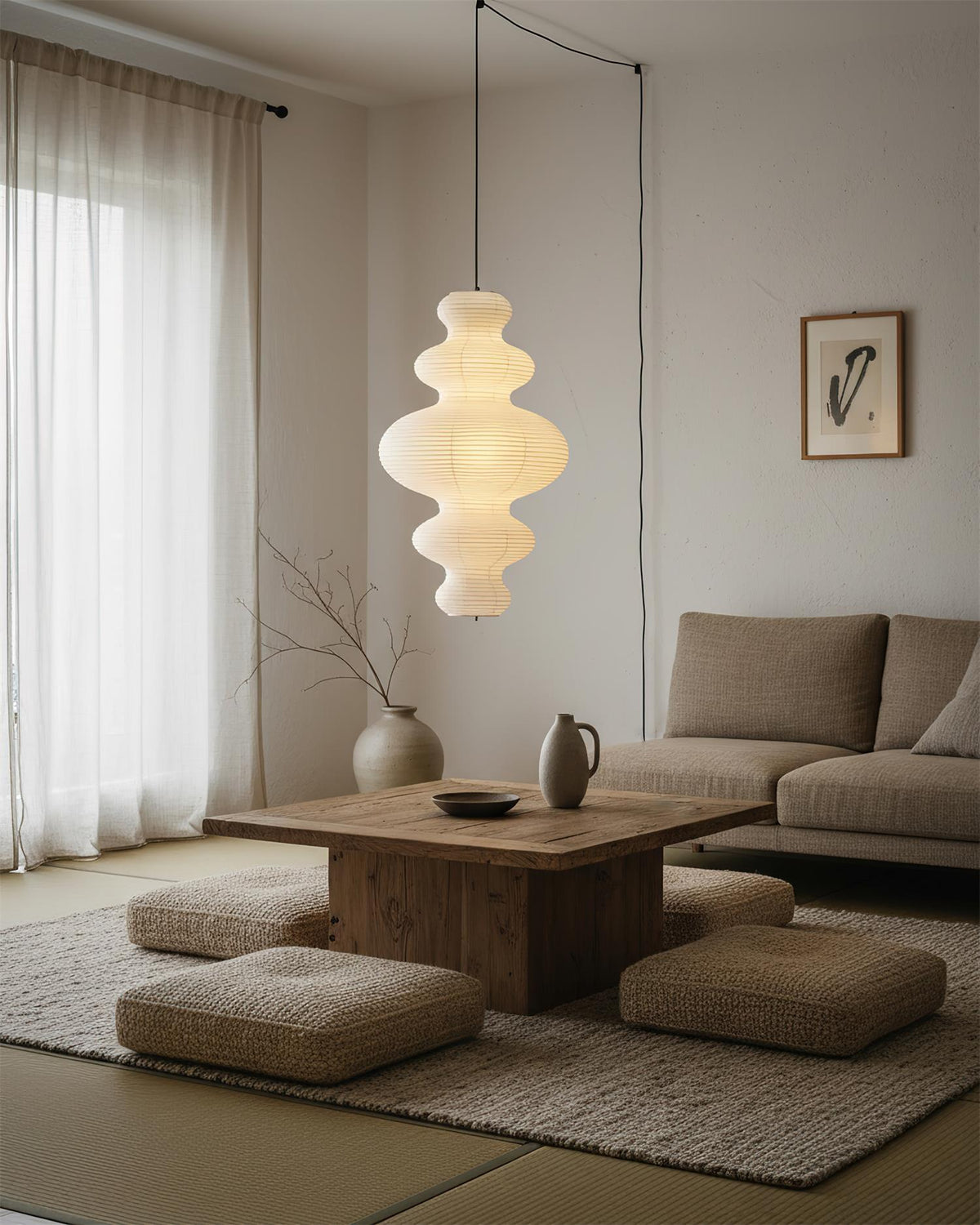 Shiroi | Plug In Pendant Light with Rice Paper Shade | Dimmable Lantern Lamp for Bedroom