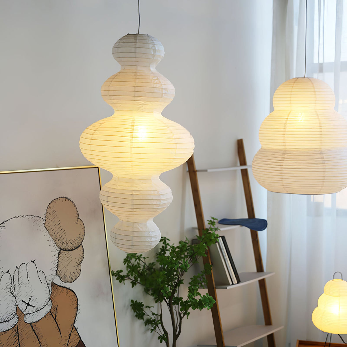 Shiroi | Plug In Pendant Light with Rice Paper Shade | Dimmable Lantern Lamp for Bedroom