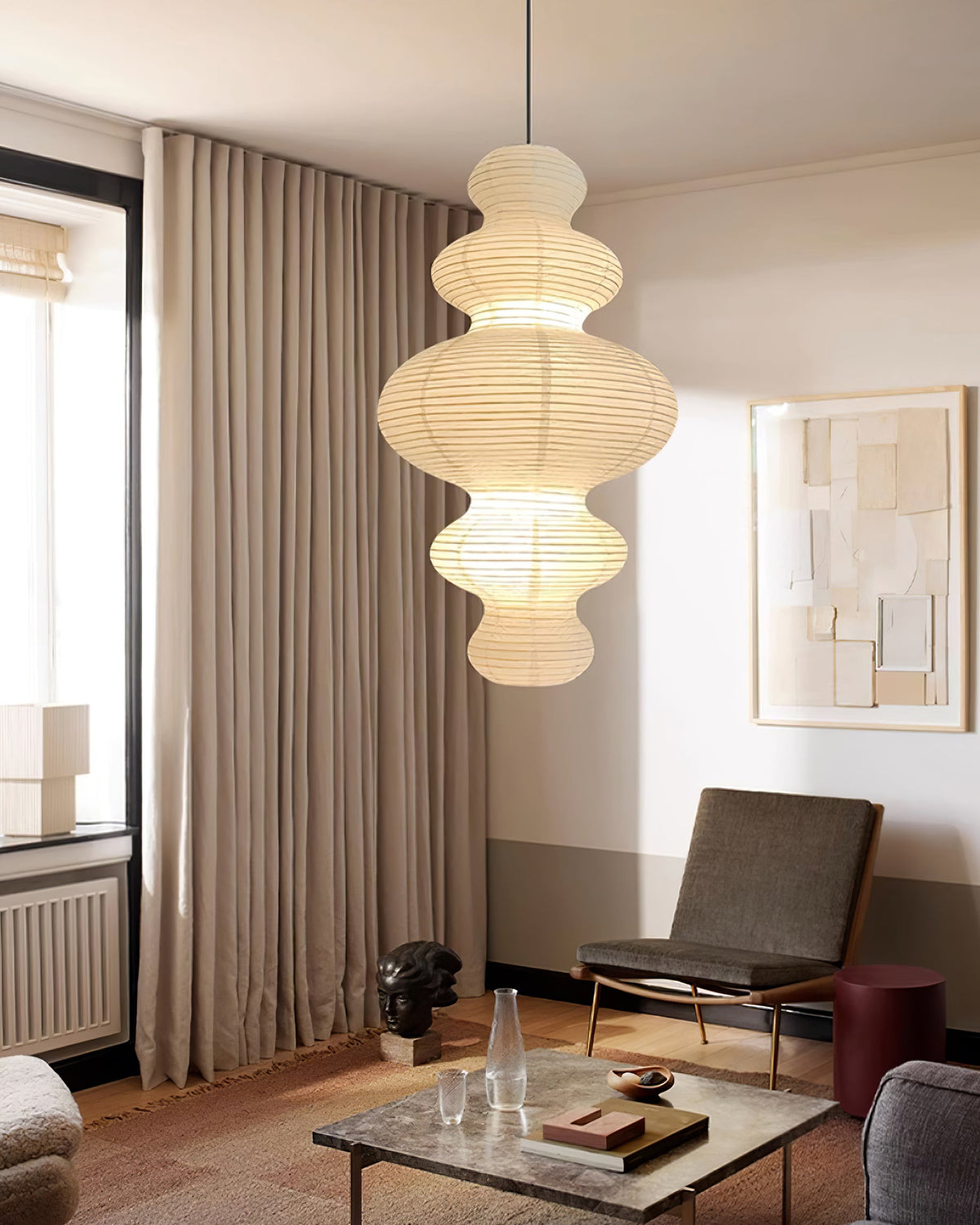 Shiroi | Plug In Pendant Light with Rice Paper Shade | Dimmable Lantern Lamp for Bedroom
