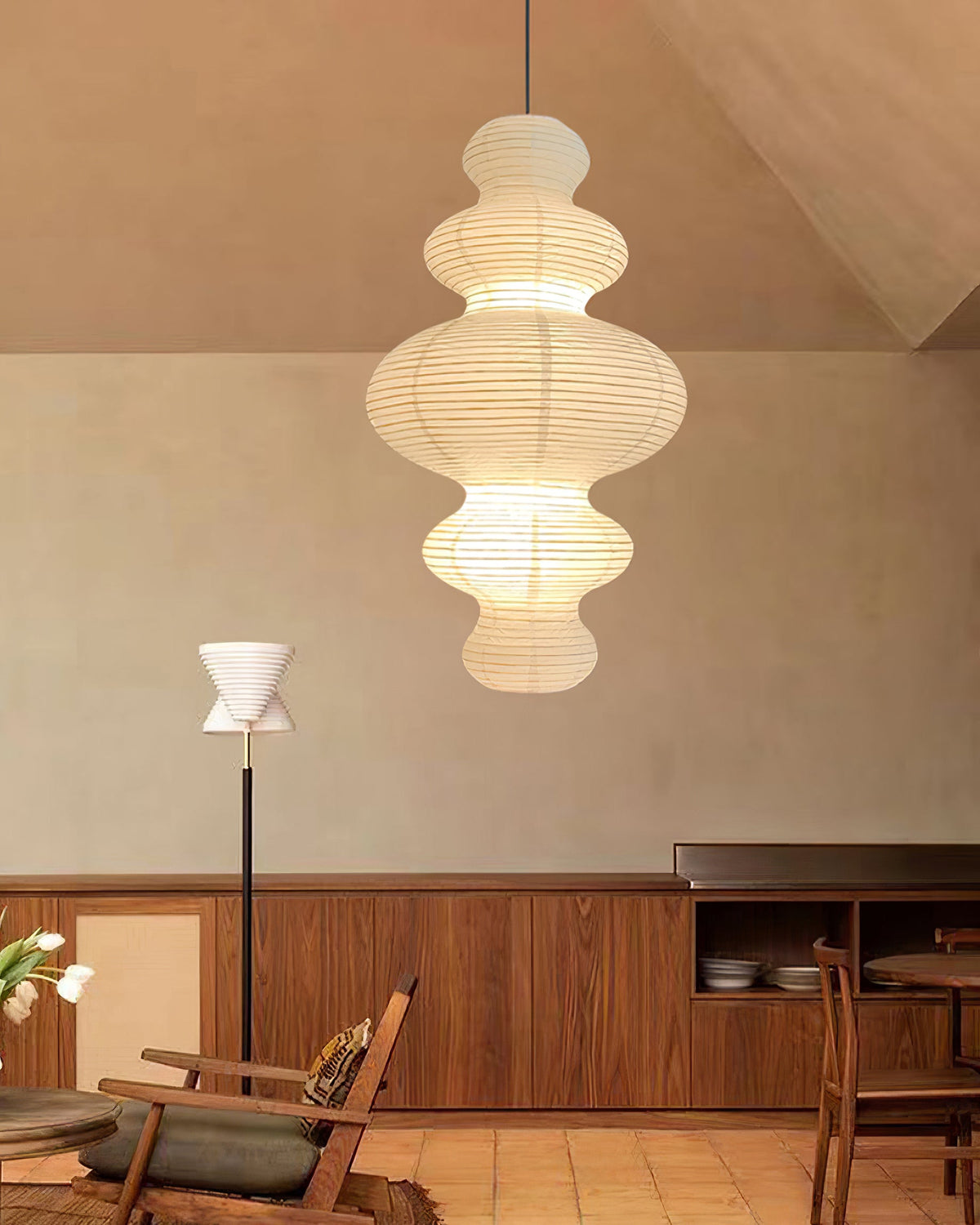 Shiroi | Plug In Pendant Light with Rice Paper Shade | Dimmable Lantern Lamp for Bedroom