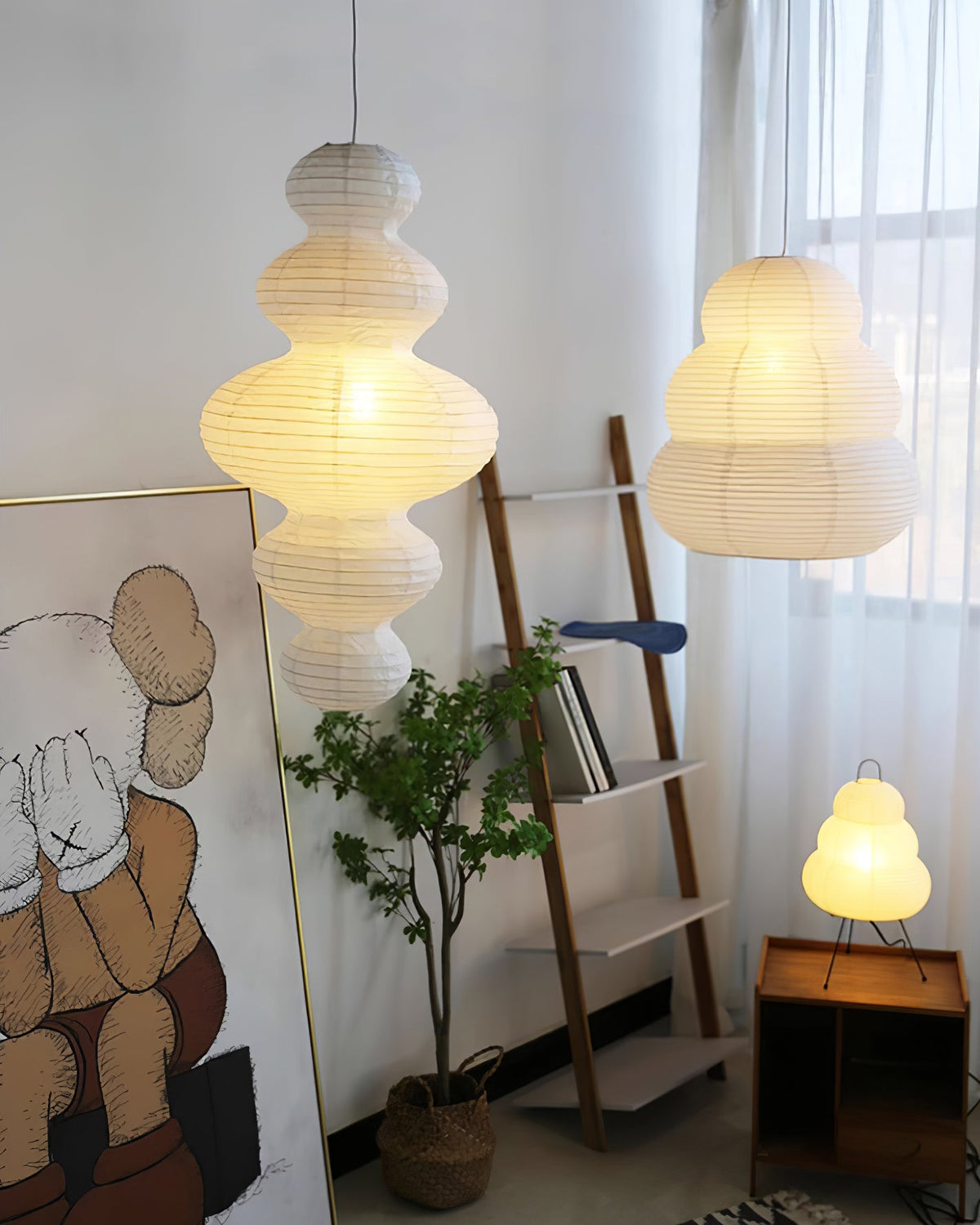 Shiroi | Plug In Pendant Light with Rice Paper Shade | Dimmable Lantern Lamp for Bedroom