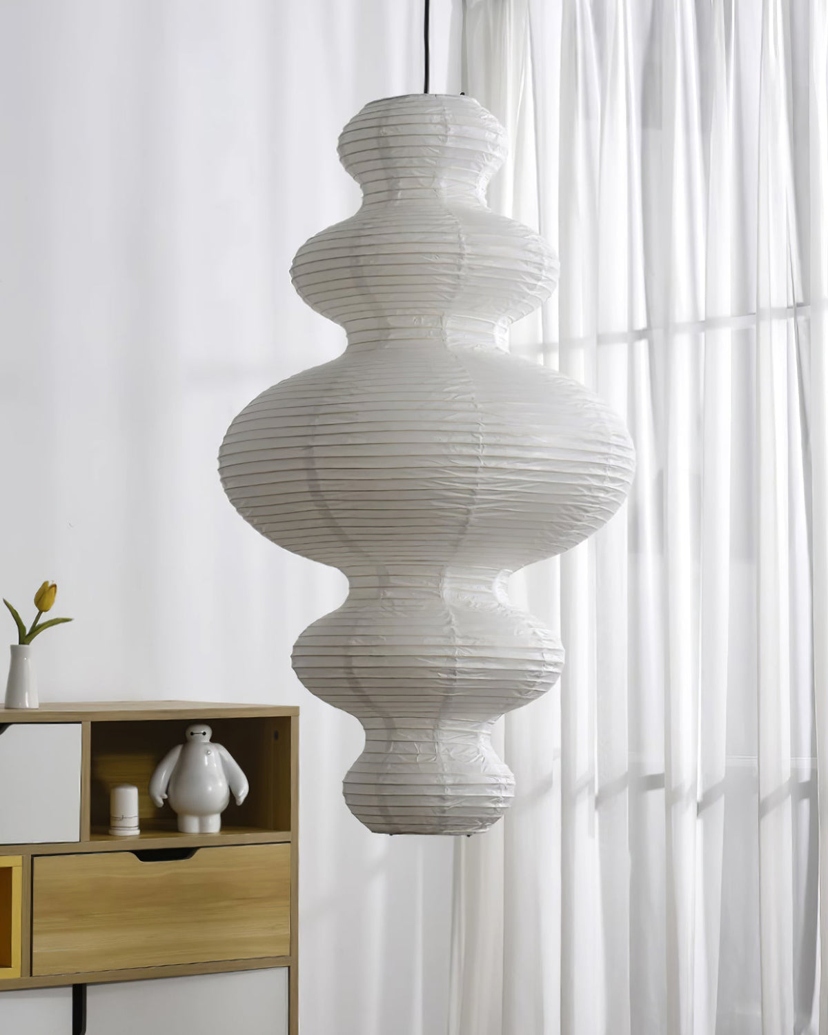 Shiroi | Plug In Pendant Light with Rice Paper Shade | Dimmable Lantern Lamp for Bedroom
