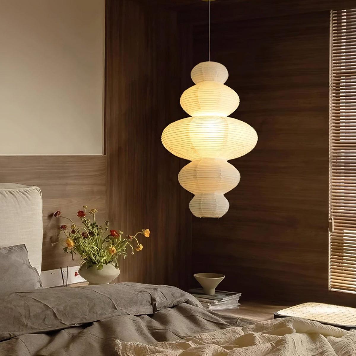 Shiroi | Plug In Pendant Light with Rice Paper Shade | Dimmable Lantern Lamp for Bedroom