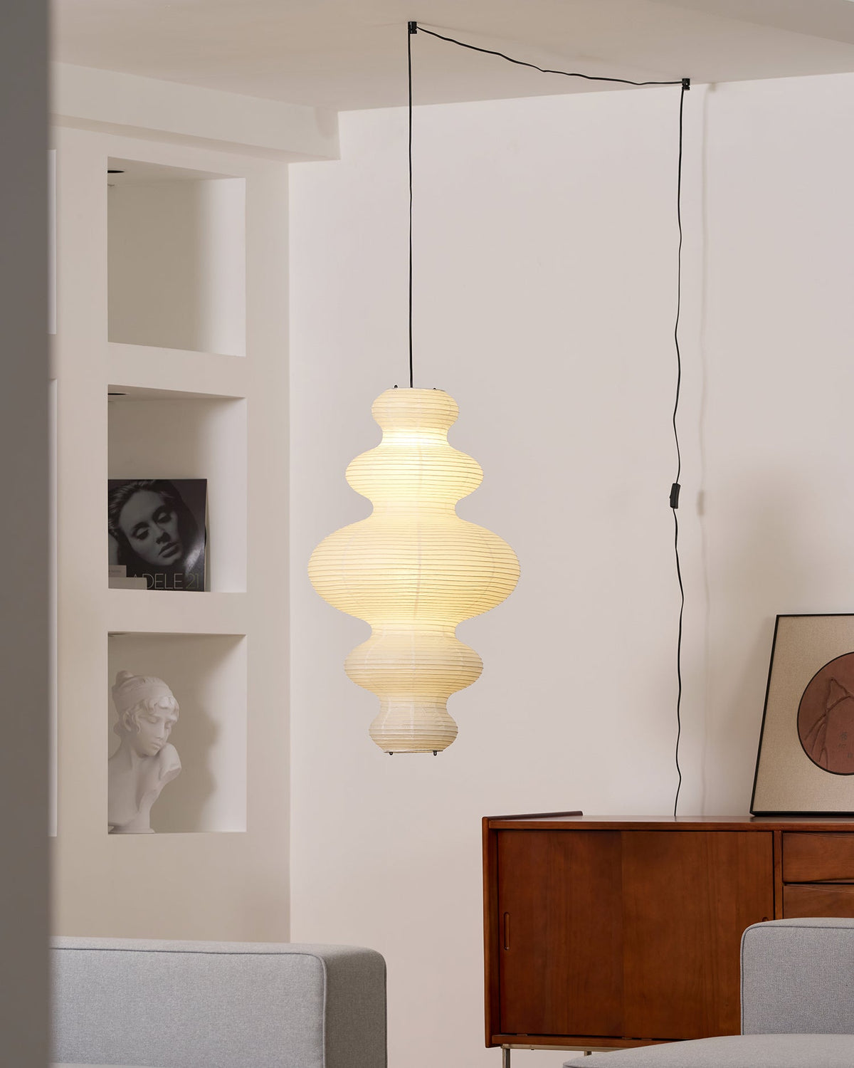 Shiroi | Plug In Pendant Light with Rice Paper Shade | Dimmable Lantern Lamp for Bedroom