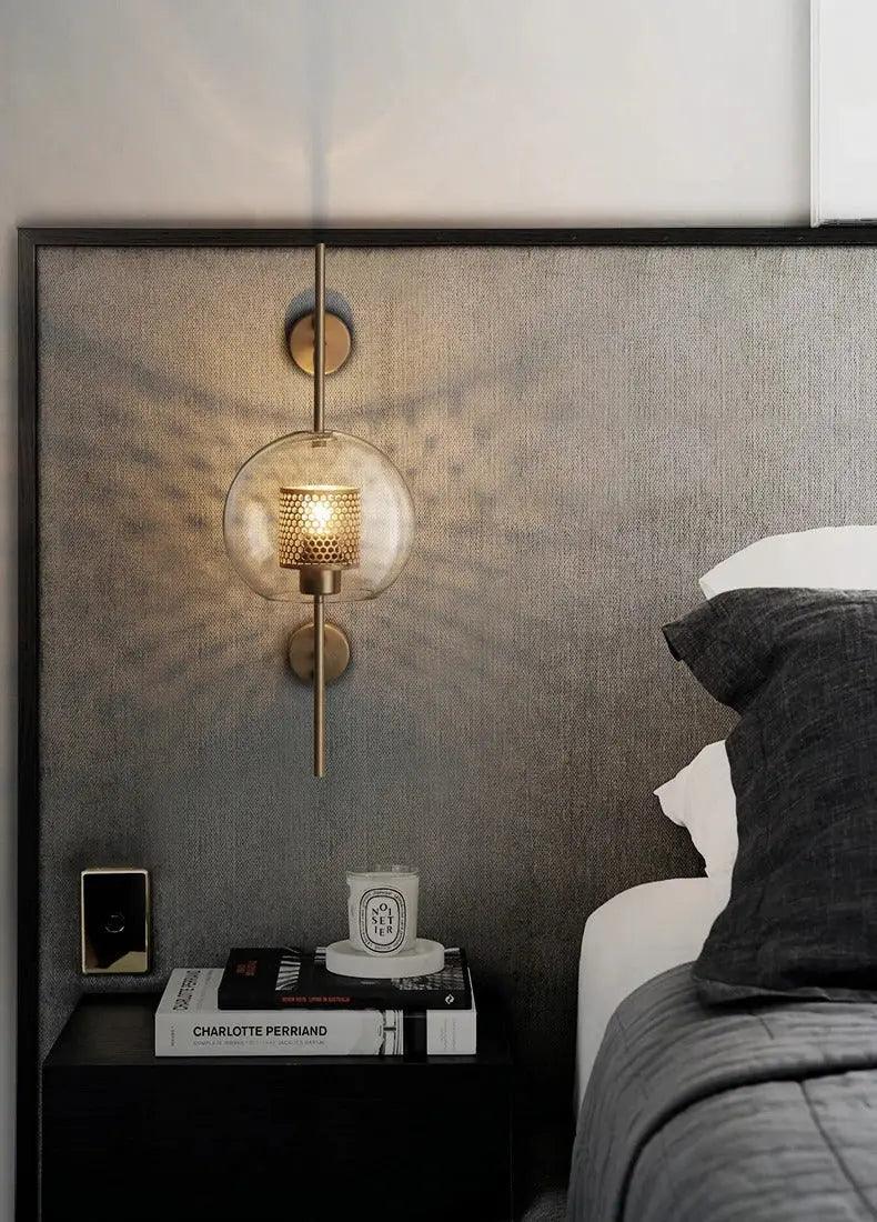 Modern Glass Wall Sconce with Gold or Chrome Finish | Pipe & Ball Design