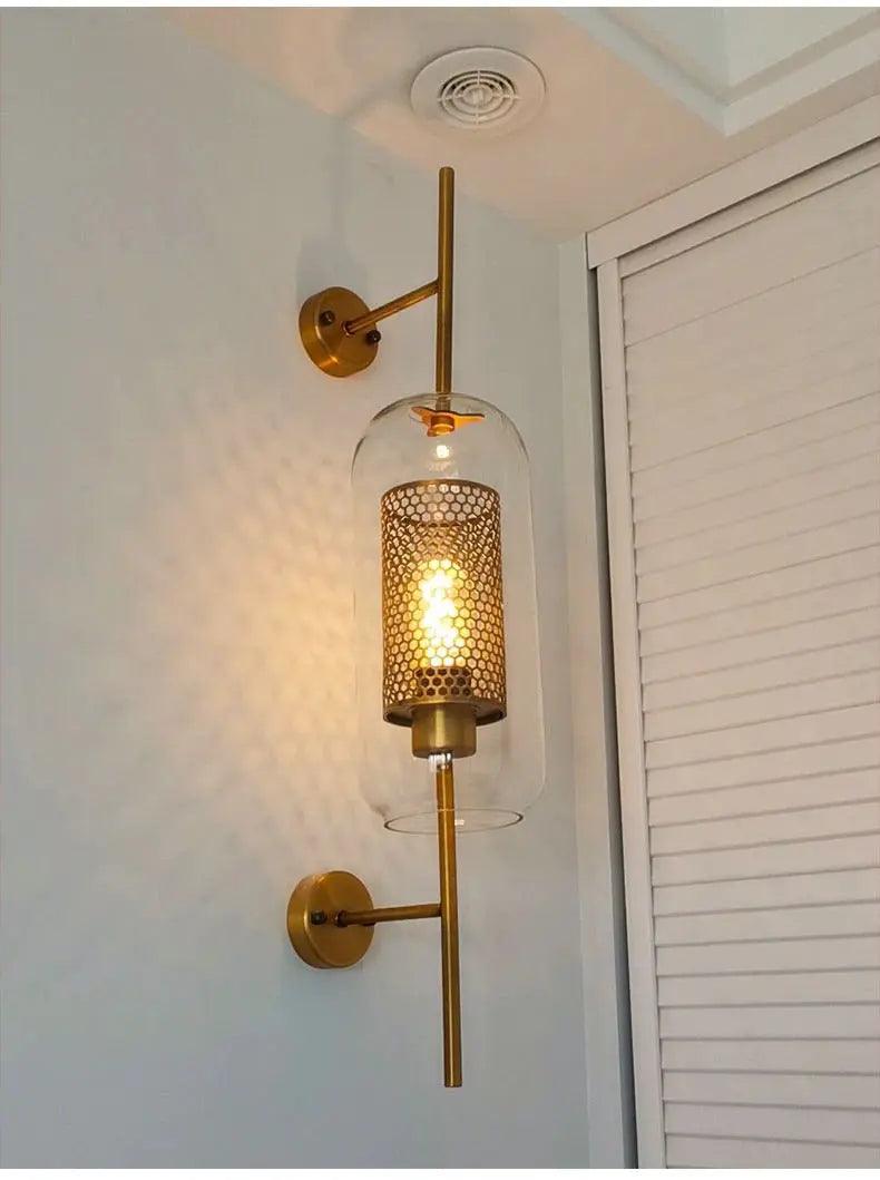 Modern Glass Wall Sconce with Gold or Chrome Finish | Pipe & Ball Design