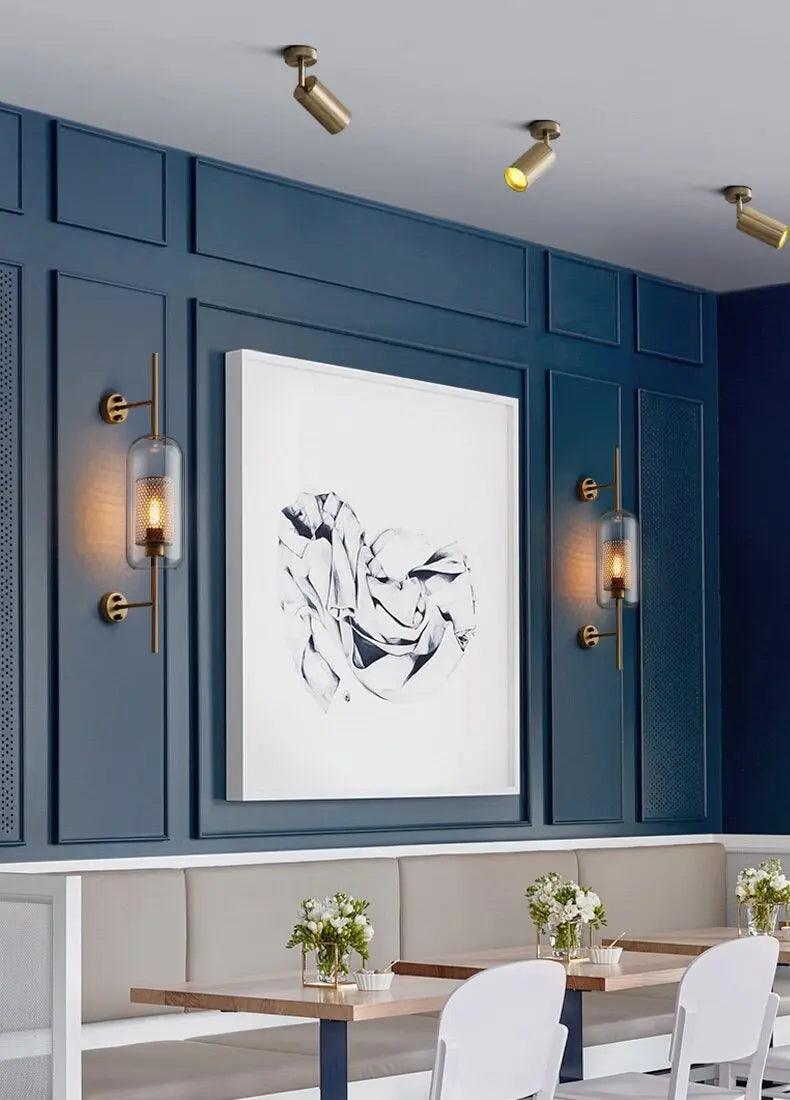 Modern Glass Wall Sconce with Gold or Chrome Finish | Pipe & Ball Design