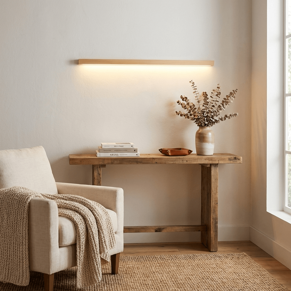 Woodline | Linear Pine Wood Wall Light with Dual Mount Design | LED Sconce for Entryways