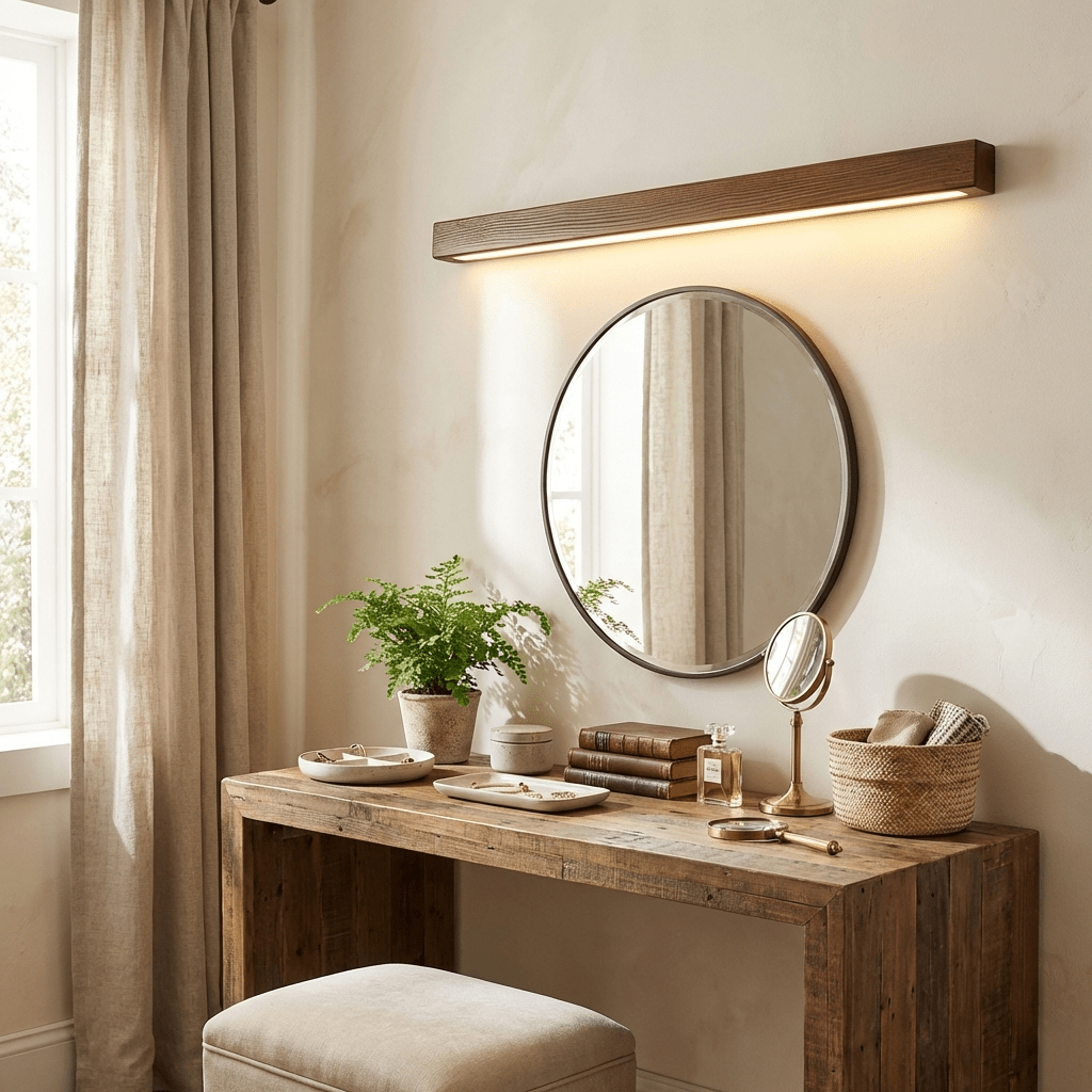 Woodline | Linear Pine Wood Wall Light with Dual Mount Design | LED Sconce for Entryways