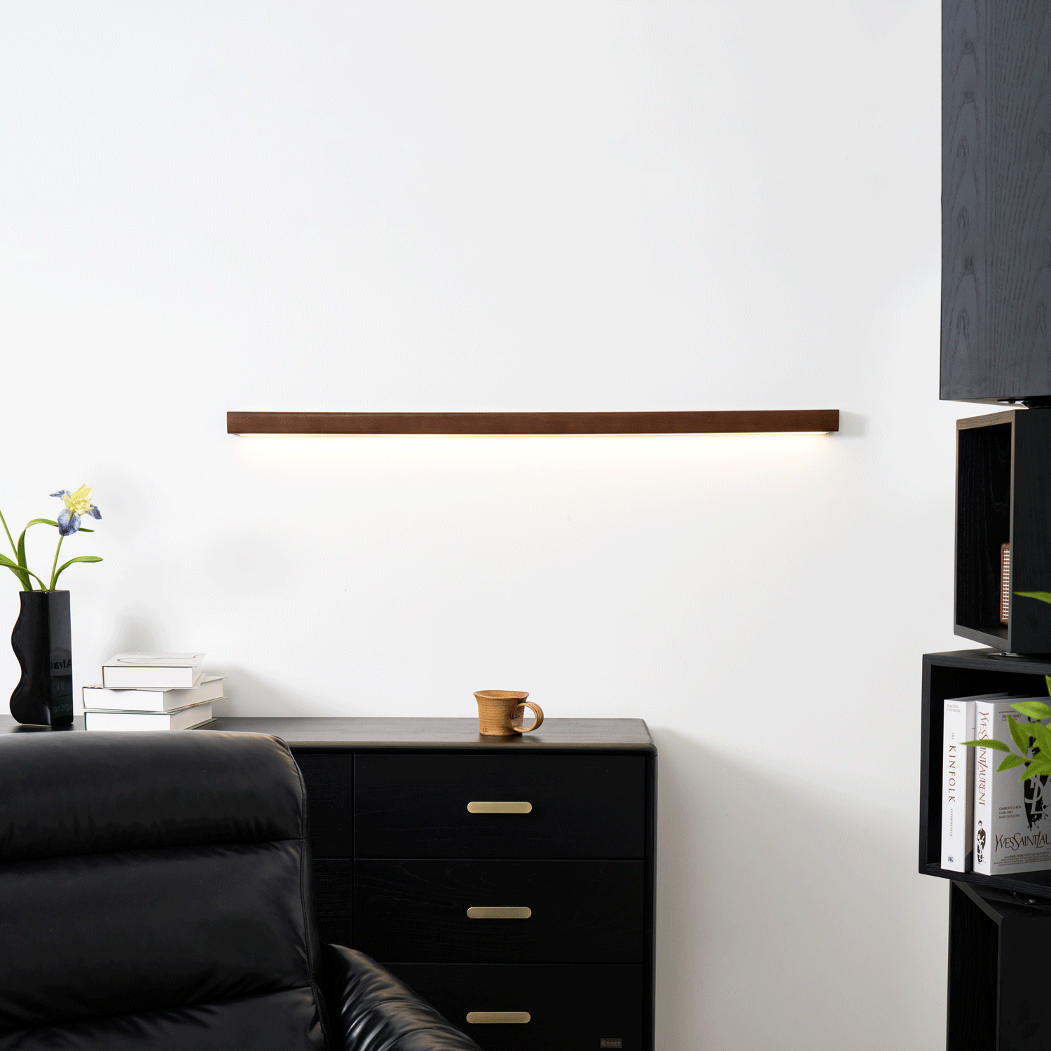 Woodline | Linear Pine Wood Wall Light with Dual Mount Design | LED Sconce for Entryways