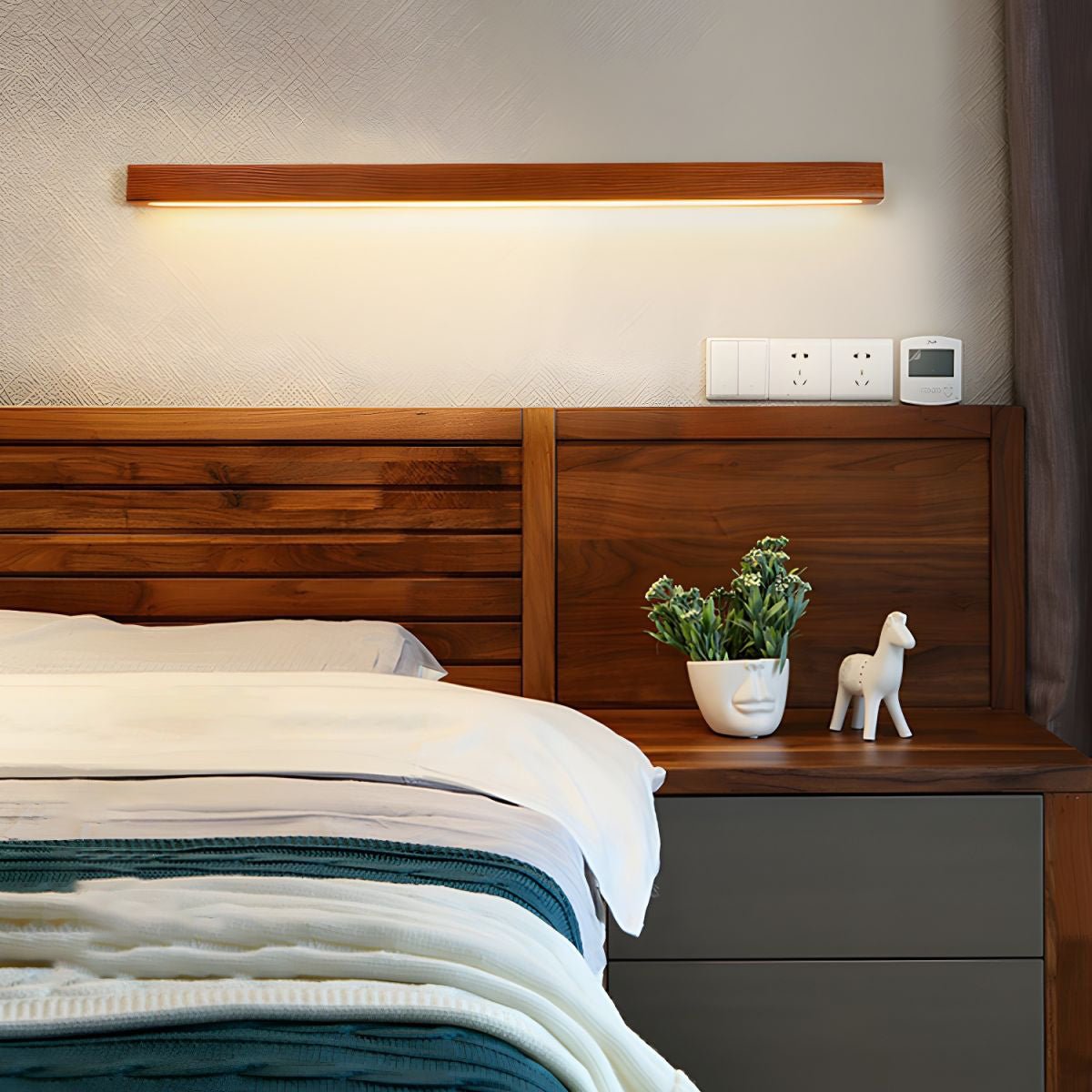 Woodline | Linear Pine Wood Wall Light with Dual Mount Design | LED Sconce for Entryways