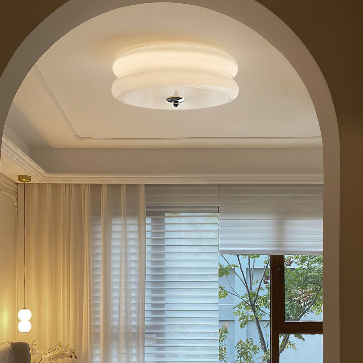 Aurelis | Art Deco Ceiling Light with White Glass Shade | Vintage Gold Lamp for Entryway