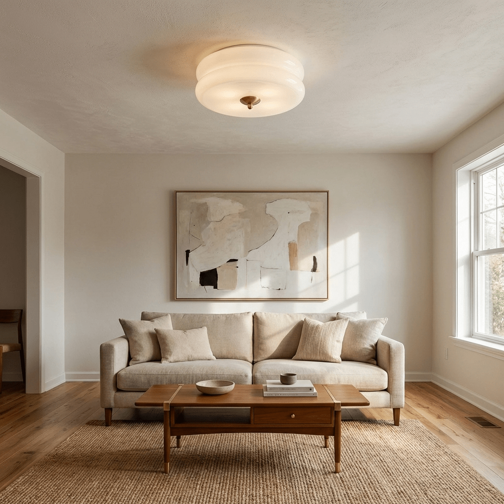 Aurelis | Art Deco Ceiling Light with White Glass Shade | Vintage Gold Lamp for Entryway