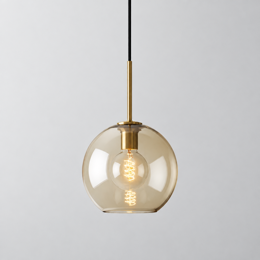 Aurum | Cognac Glass Pendant Light with Brass Look, Adjustable Cable for Kitchen Island