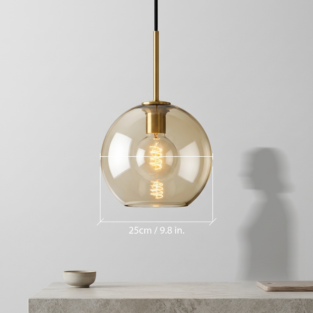 Aurum | Cognac Glass Pendant Light with Brass Look, Adjustable Cable for Kitchen Island