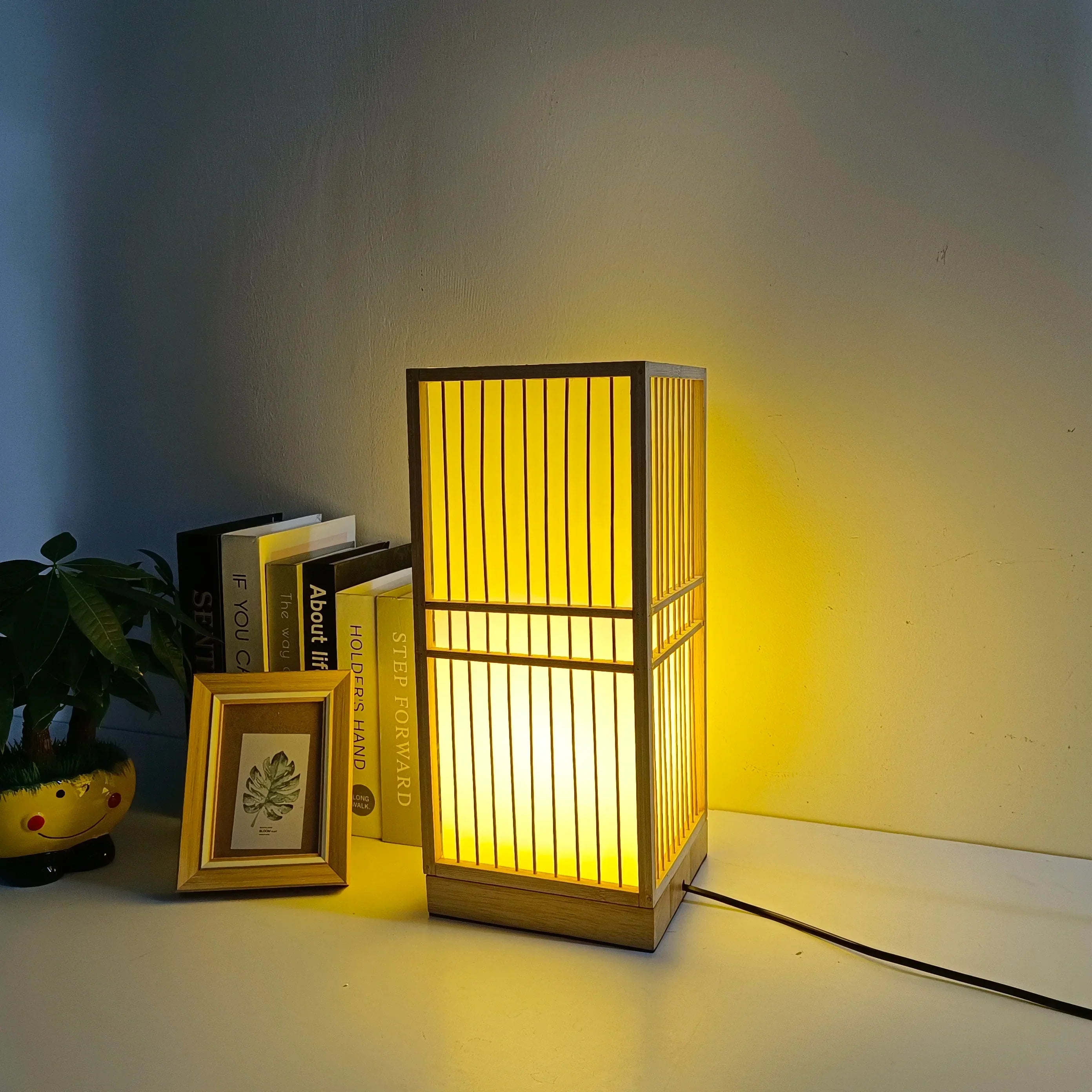 EdoElegance Japanese Style Table Lamp Bamboo Wood E27 Ambient Light