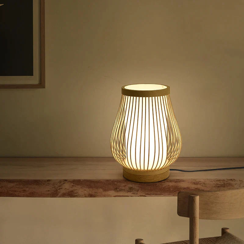 EdoElegance Japanese Style Table Lamp Bamboo Wood E27 Ambient Light