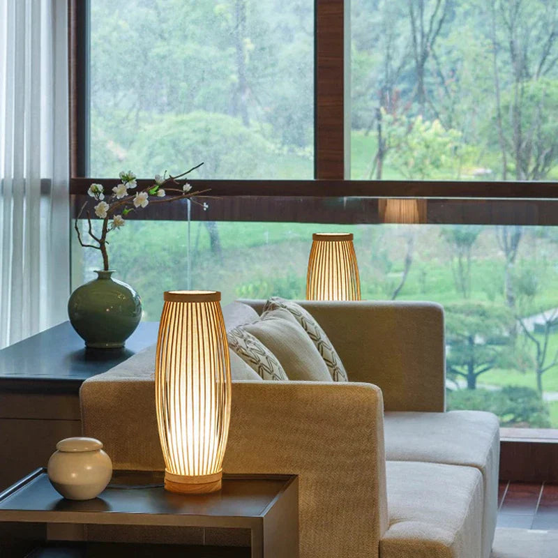 EdoElegance Japanese Style Table Lamp Bamboo Wood E27 Ambient Light