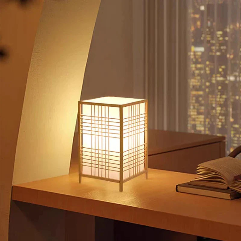 EdoElegance Japanese Style Table Lamp Bamboo Wood E27 Ambient Light