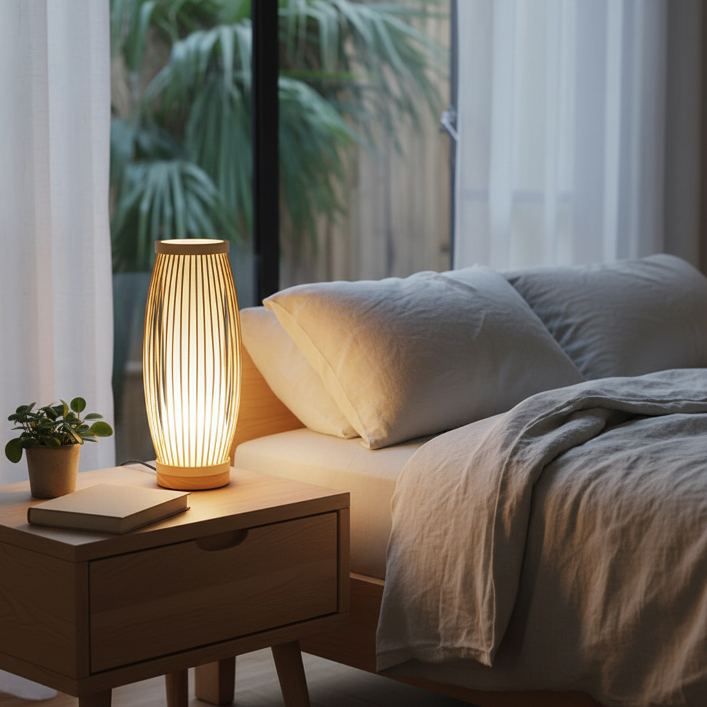 EdoElegance Japanese Style Table Lamp Bamboo Wood E27 Ambient Light