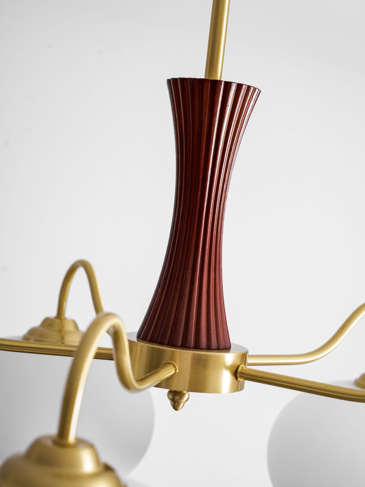 Persimmon Glass Chandelier with Brass Arms | Wood Accent Ceiling Pendant Light