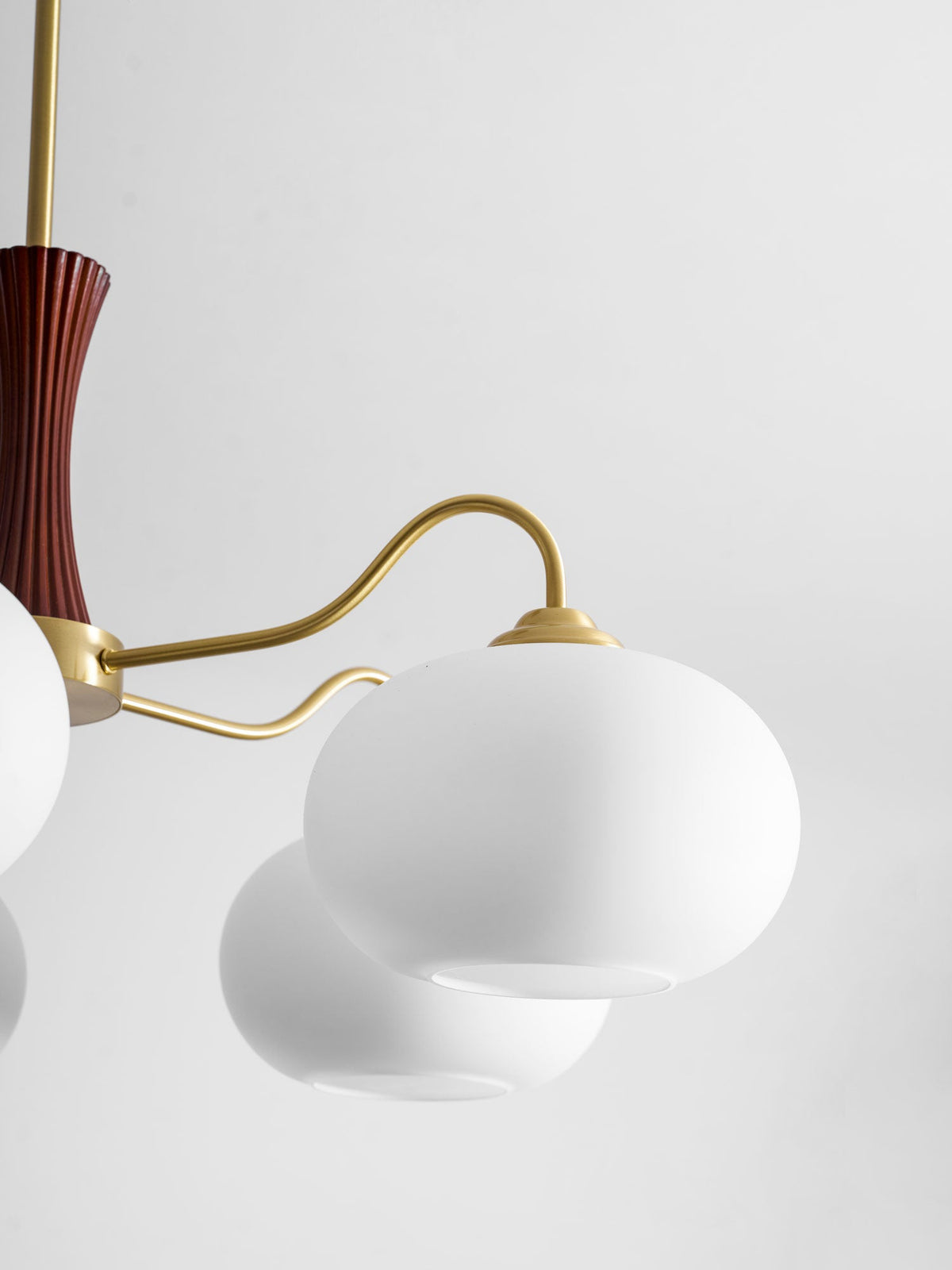 Persimmon Glass Chandelier with Brass Arms | Wood Accent Ceiling Pendant Light