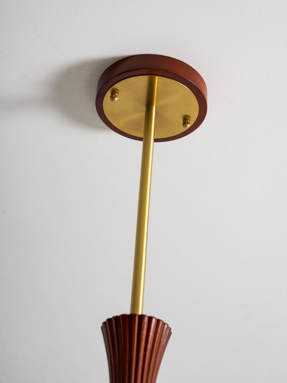 Persimmon Glass Chandelier with Brass Arms | Wood Accent Ceiling Pendant Light