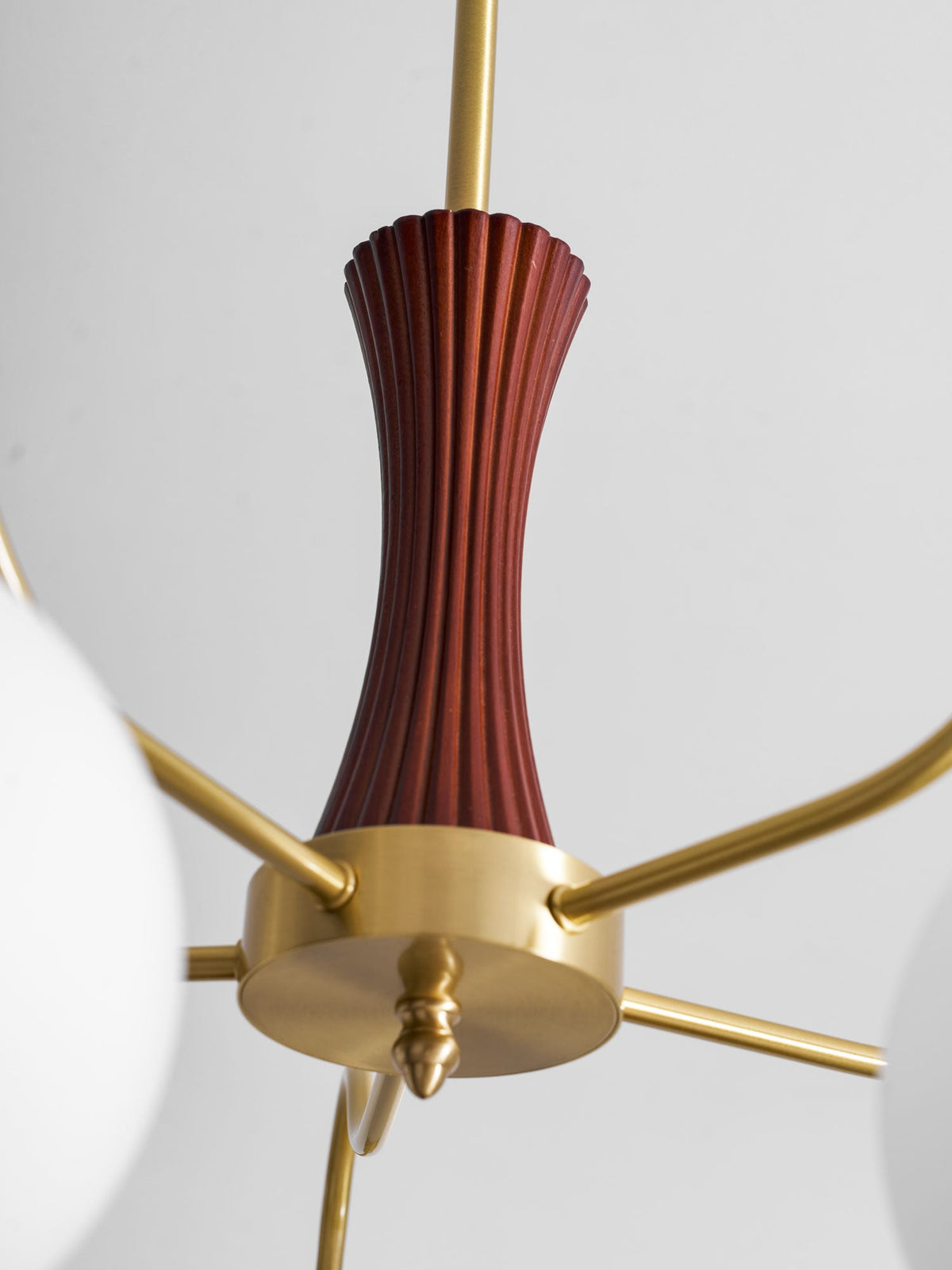 Persimmon Glass Chandelier with Brass Arms | Wood Accent Ceiling Pendant Light