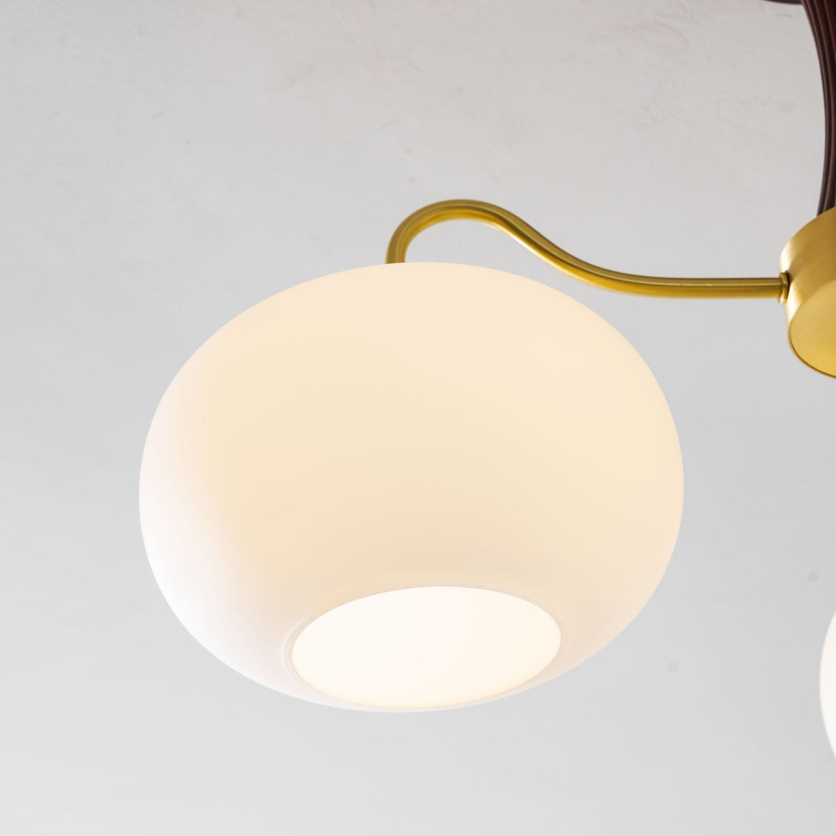 Persimmon Glass Chandelier with Brass Arms | Wood Accent Ceiling Pendant Light