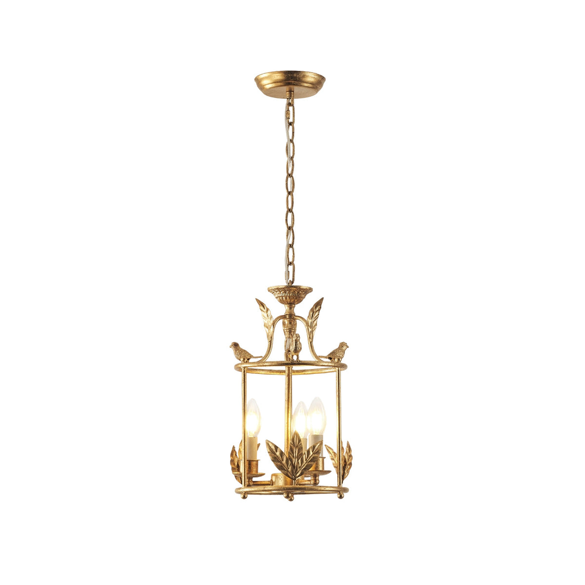 Aviary Series | Iron Lantern Pendant Light with Bird & Leaf Detail for Dining Room
