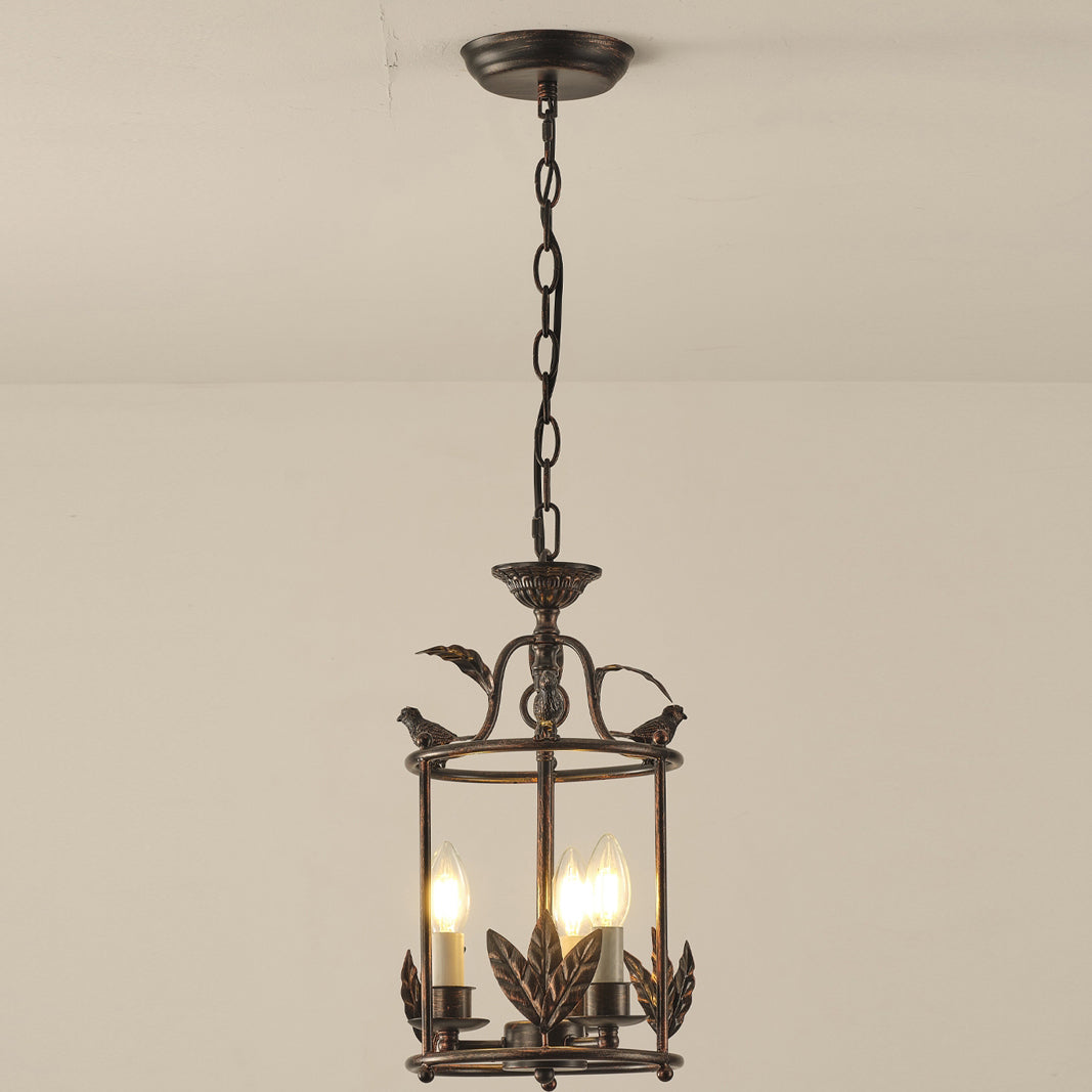 Aviary Series | Iron Lantern Pendant Light with Bird & Leaf Detail for Dining Room