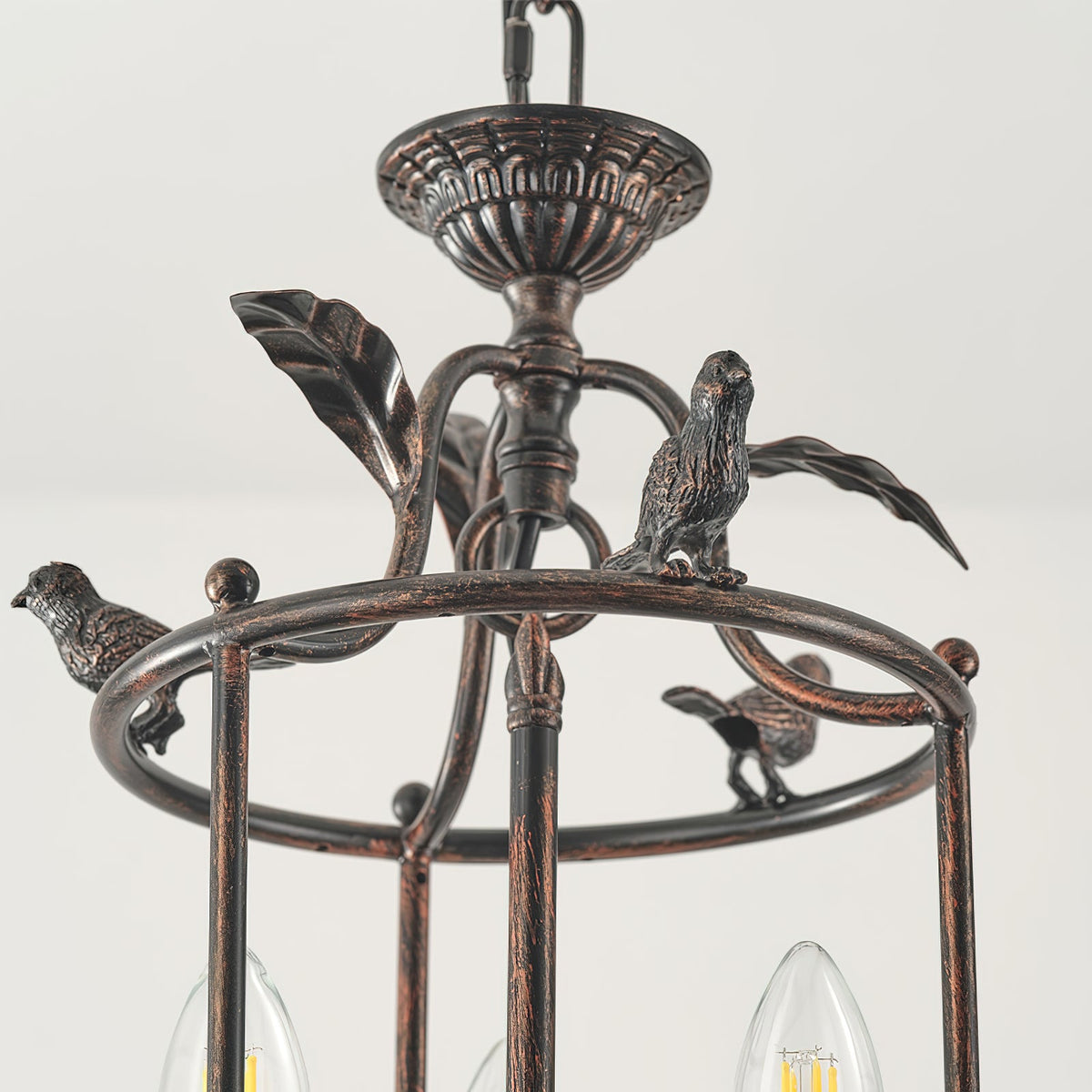 Aviary Series | Iron Lantern Pendant Light with Bird & Leaf Detail for Dining Room