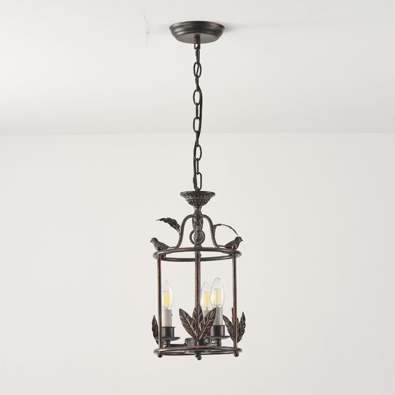 Aviary Series | Iron Lantern Pendant Light with Bird & Leaf Detail for Dining Room