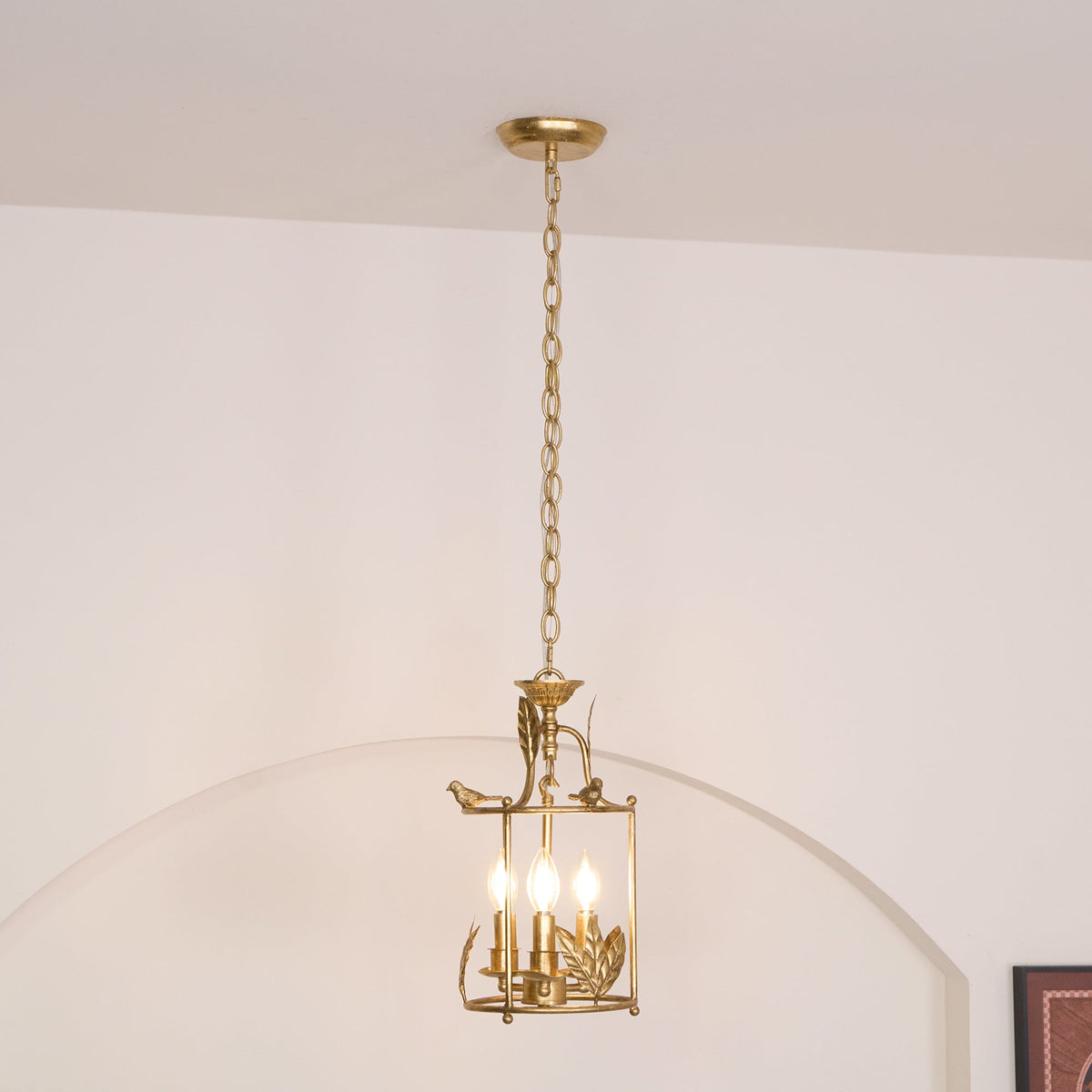 Aviary Series | Iron Lantern Pendant Light with Bird & Leaf Detail for Dining Room