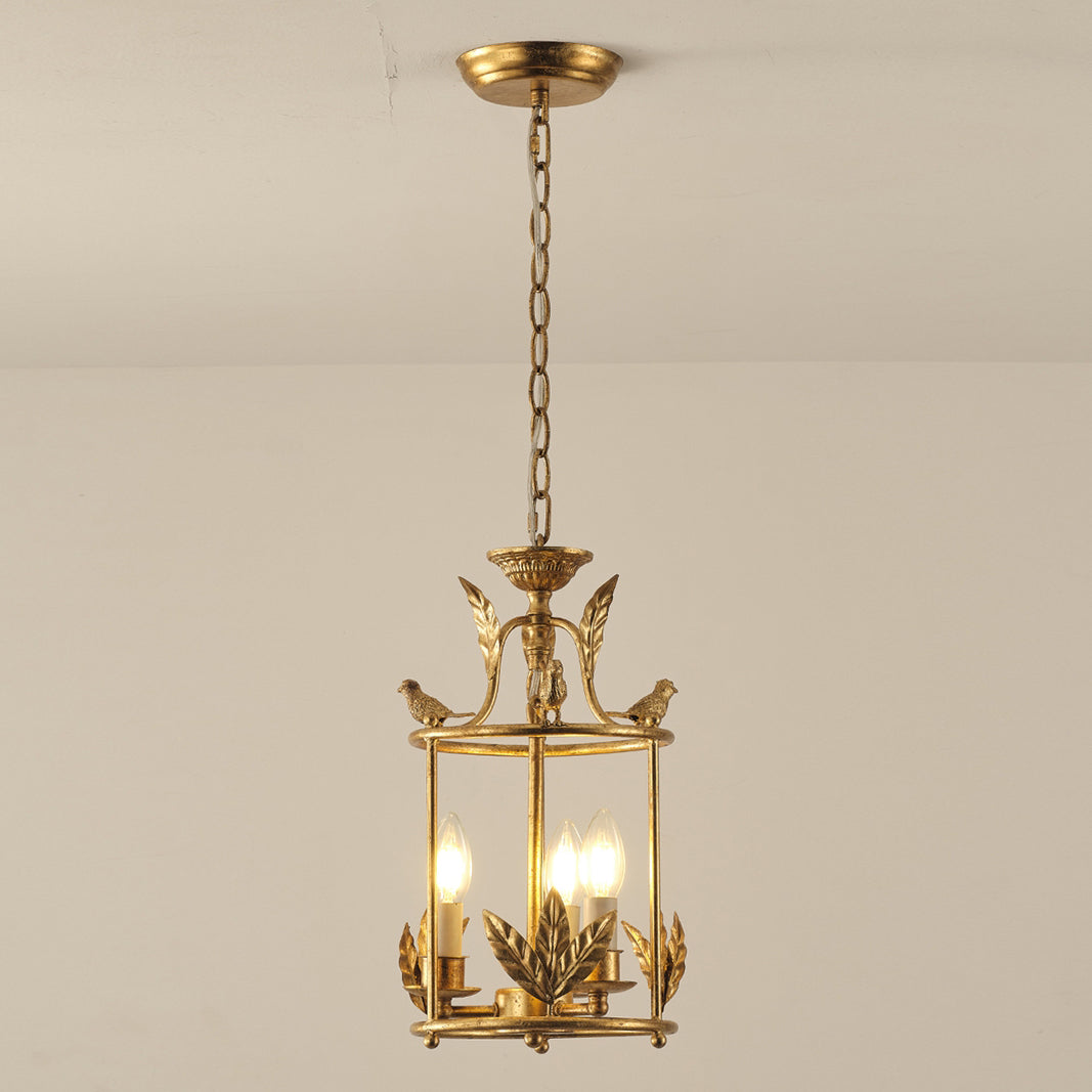 Aviary Series | Iron Lantern Pendant Light with Bird & Leaf Detail for Dining Room