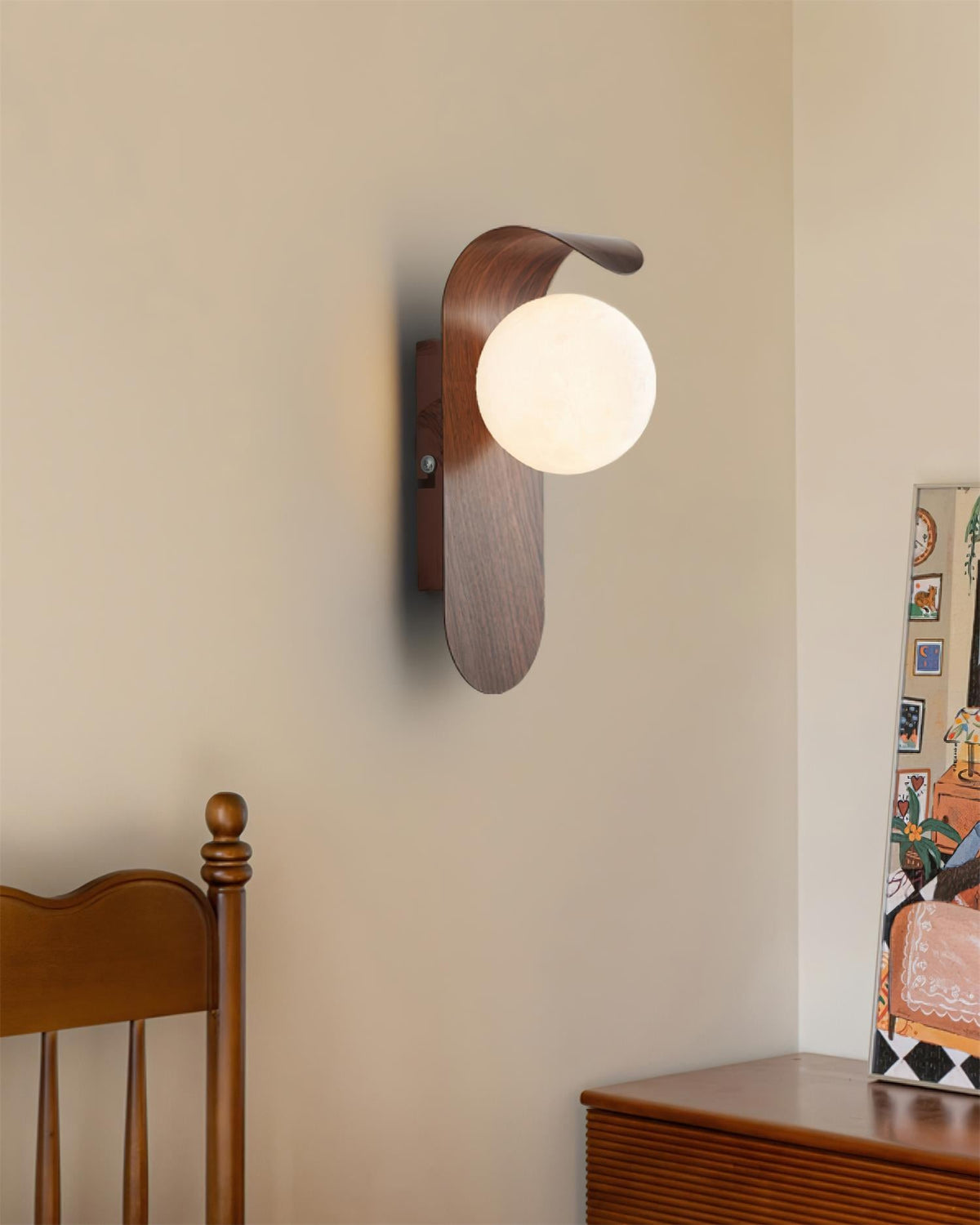 Aspen | Wood Finish Wall Sconce with Frosted Glass Globe, Dimmable Wall Lamp for Bedside