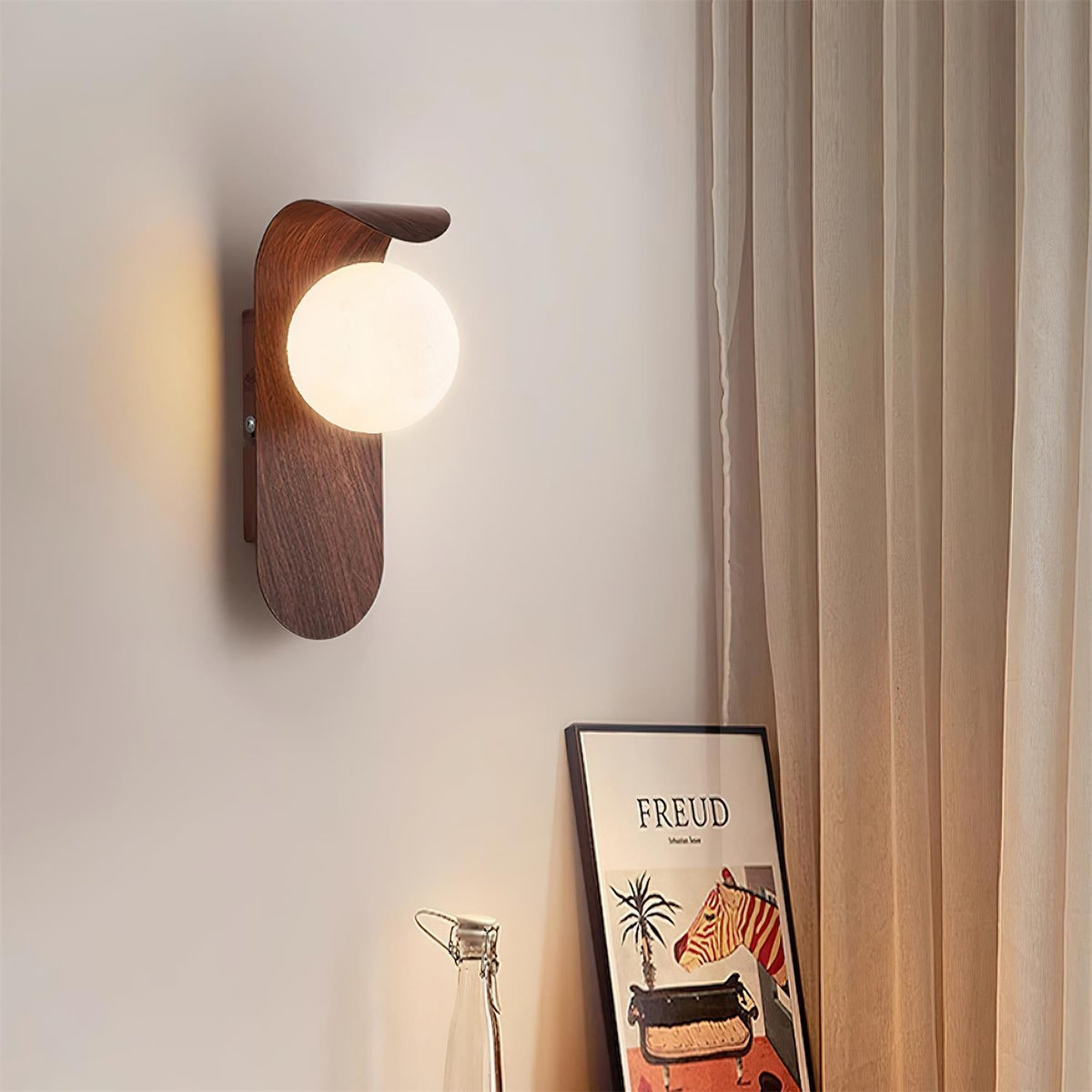 Aspen | Wood Finish Wall Sconce with Frosted Glass Globe, Dimmable Wall Lamp for Bedside
