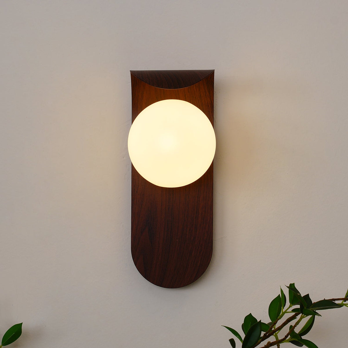 Aspen | Wood Finish Wall Sconce with Frosted Glass Globe, Dimmable Wall Lamp for Bedside