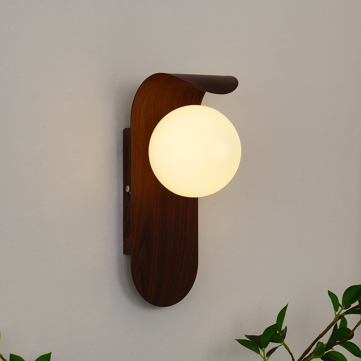 Aspen | Wood Finish Wall Sconce with Frosted Glass Globe, Dimmable Wall Lamp for Bedside