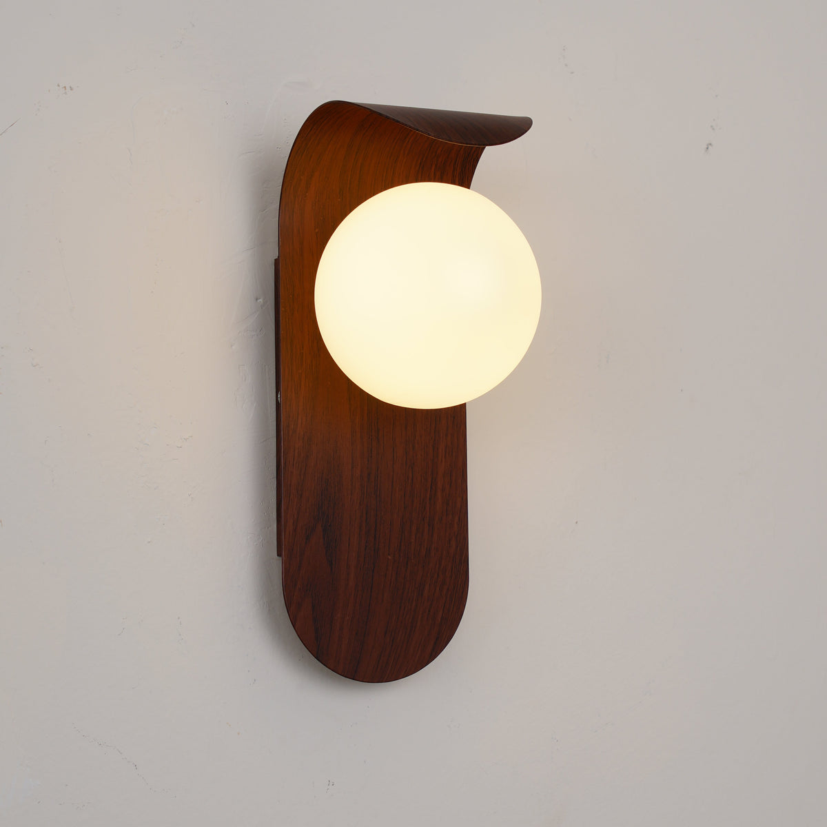 Aspen | Wood Finish Wall Sconce with Frosted Glass Globe, Dimmable Wall Lamp for Bedside
