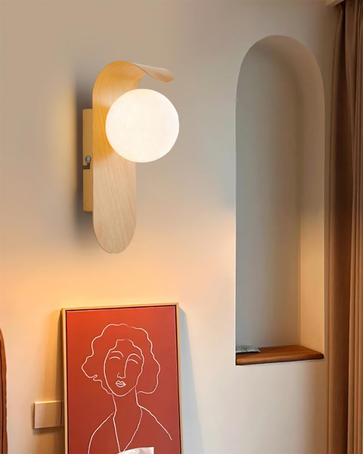 Aspen | Wood Finish Wall Sconce with Frosted Glass Globe, Dimmable Wall Lamp for Bedside