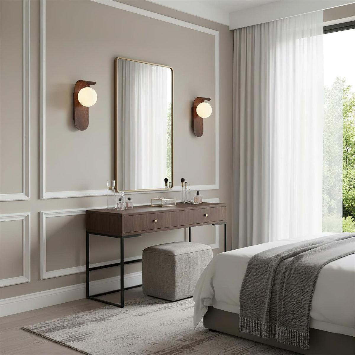 Aspen | Wood Finish Wall Sconce with Frosted Glass Globe, Dimmable Wall Lamp for Bedside