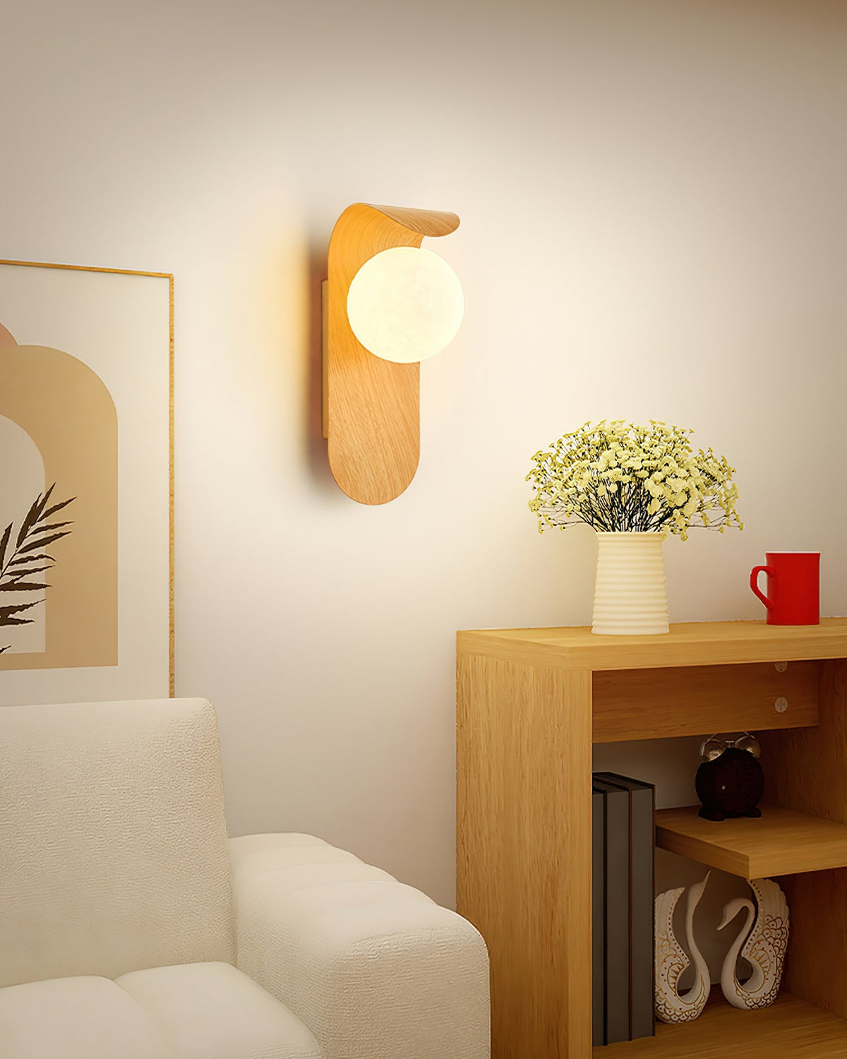 Aspen | Wood Finish Wall Sconce with Frosted Glass Globe, Dimmable Wall Lamp for Bedside