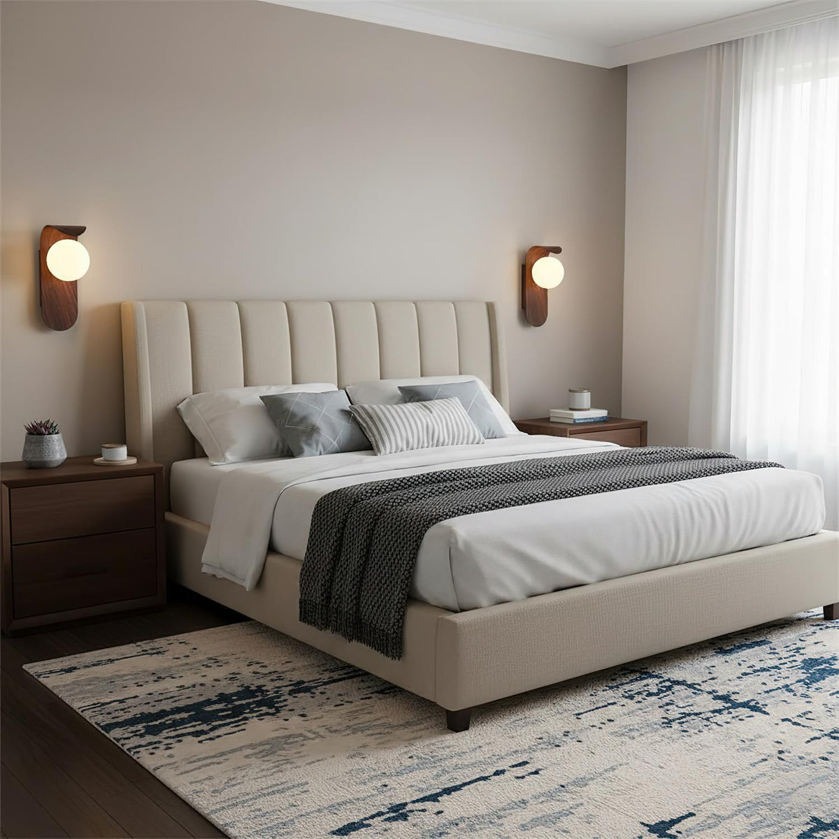 Aspen | Wood Finish Wall Sconce with Frosted Glass Globe, Dimmable Wall Lamp for Bedside