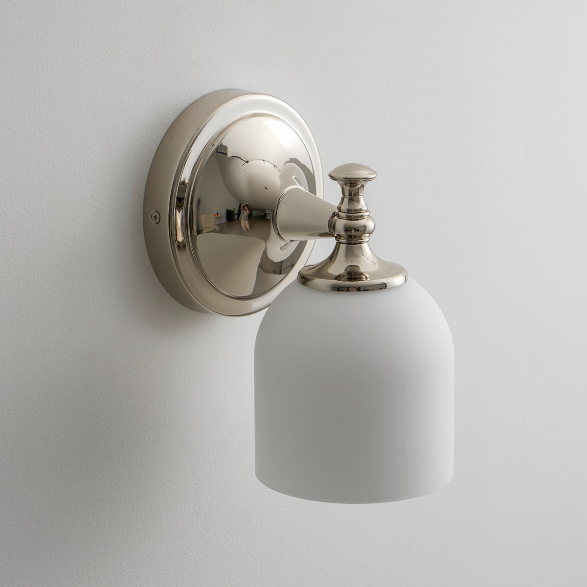 Vanity Glow Series | Brass Short Arm Wall Sconce with Milk Glass Dome for Bathroom