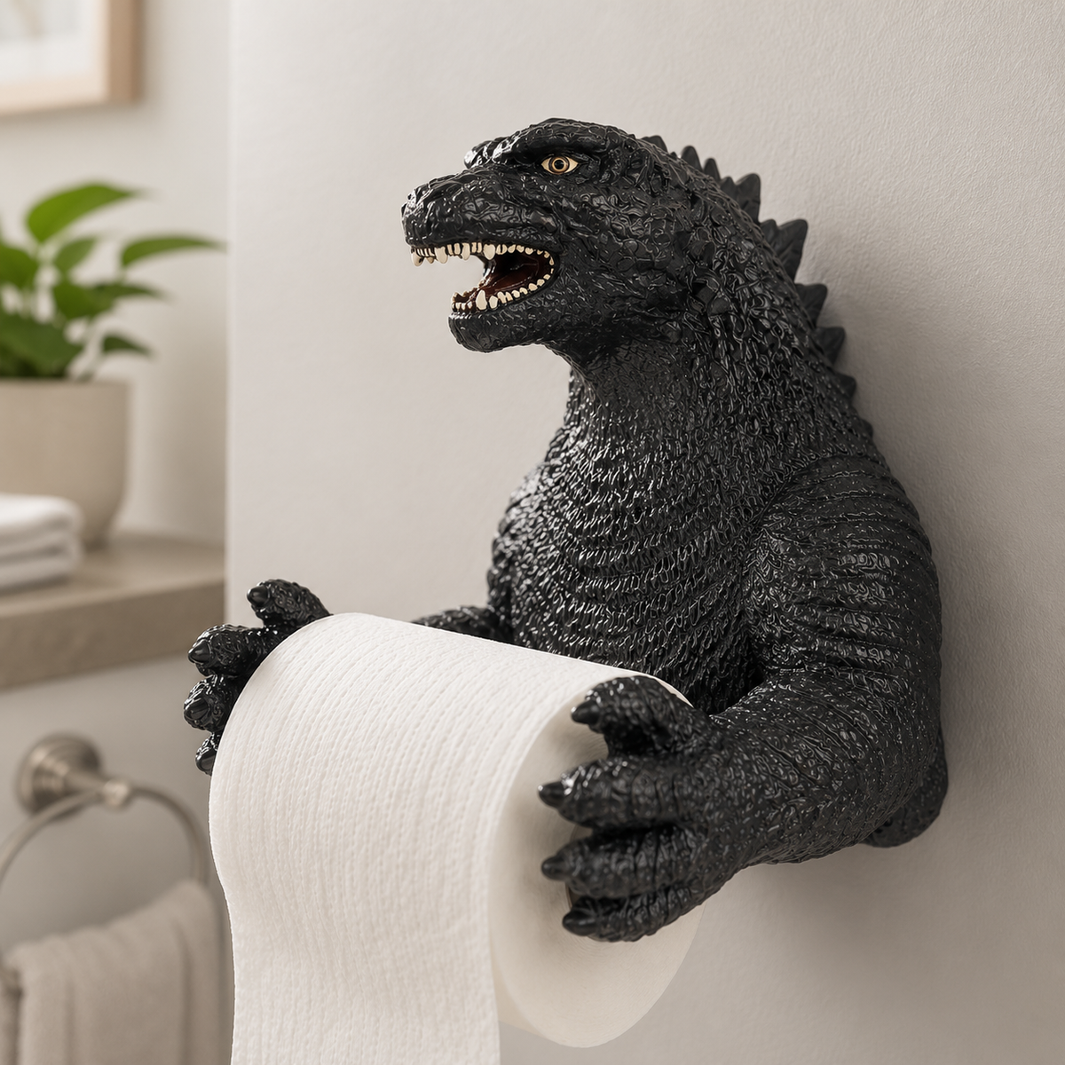 Glumkin | Monster Toilet Paper Holder with Slide-Out Bar | Resin Wall Decor for Bathroom
