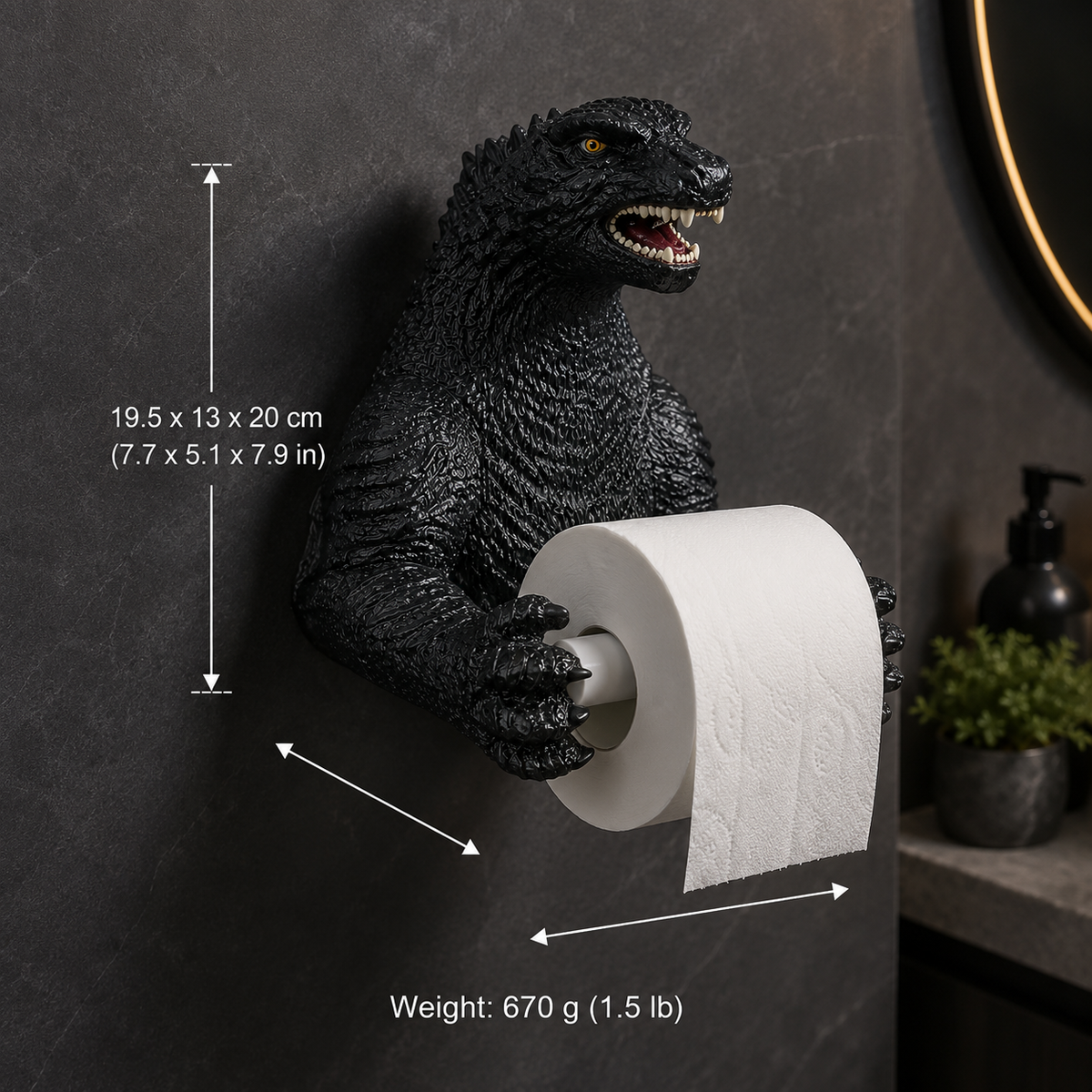 Glumkin | Monster Toilet Paper Holder with Slide-Out Bar | Resin Wall Decor for Bathroom