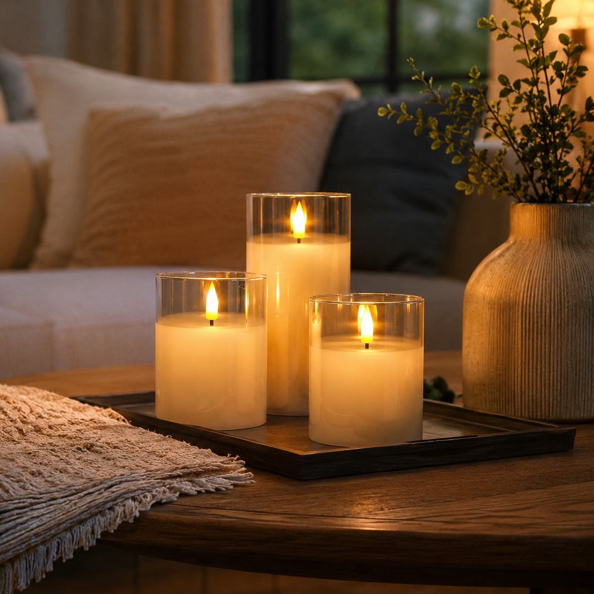 Embera | Flameless LED Candle Set of 3 with Remote and Timer | Moving Flame for Ambiance