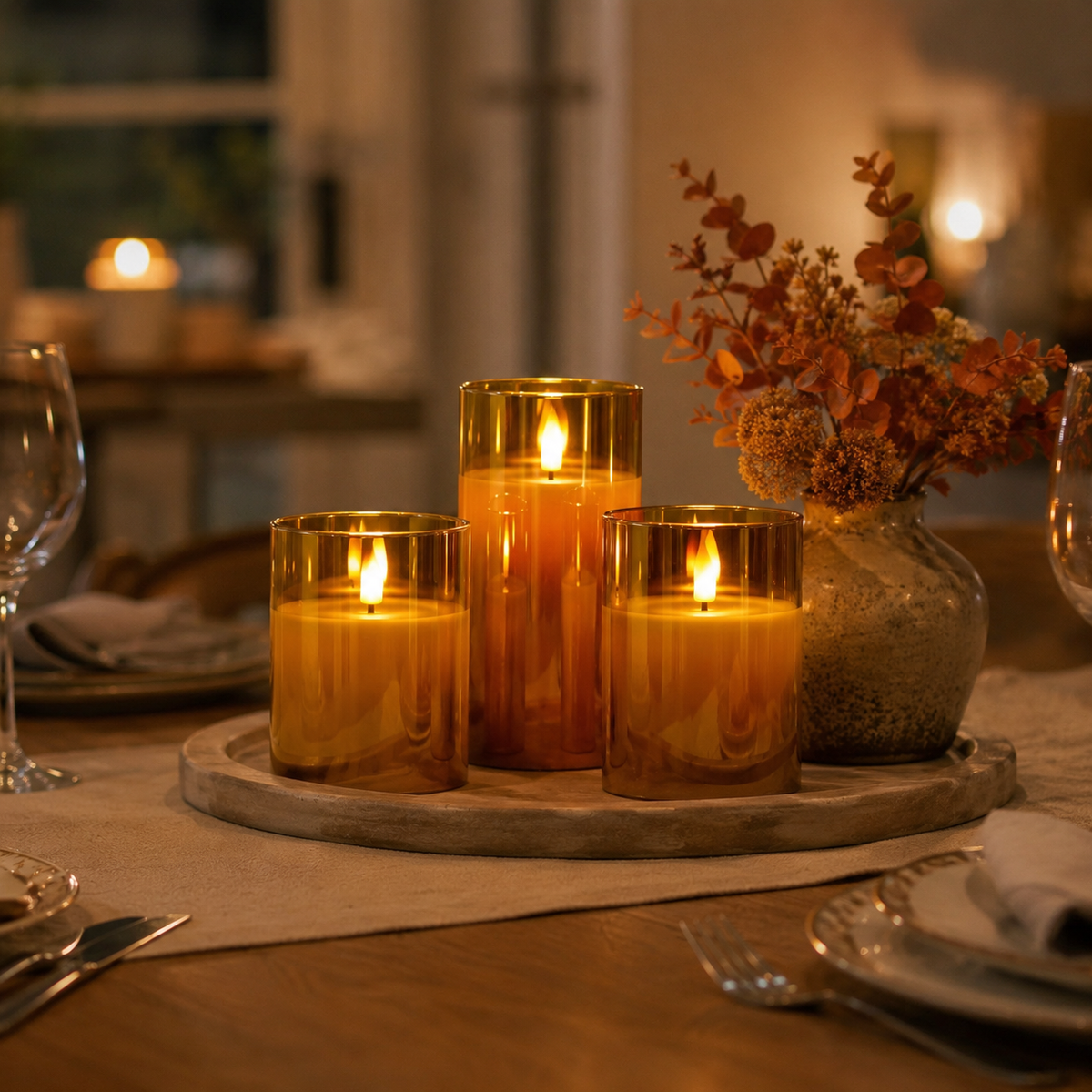 Embera | Flameless LED Candle Set of 3 with Remote and Timer | Moving Flame for Ambiance
