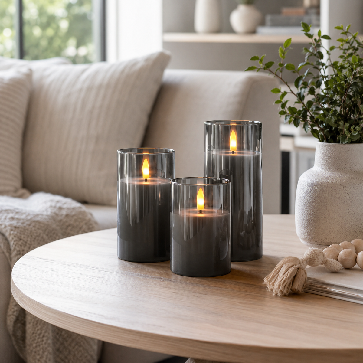 Embera | Flameless LED Candle Set of 3 with Remote and Timer | Moving Flame for Ambiance